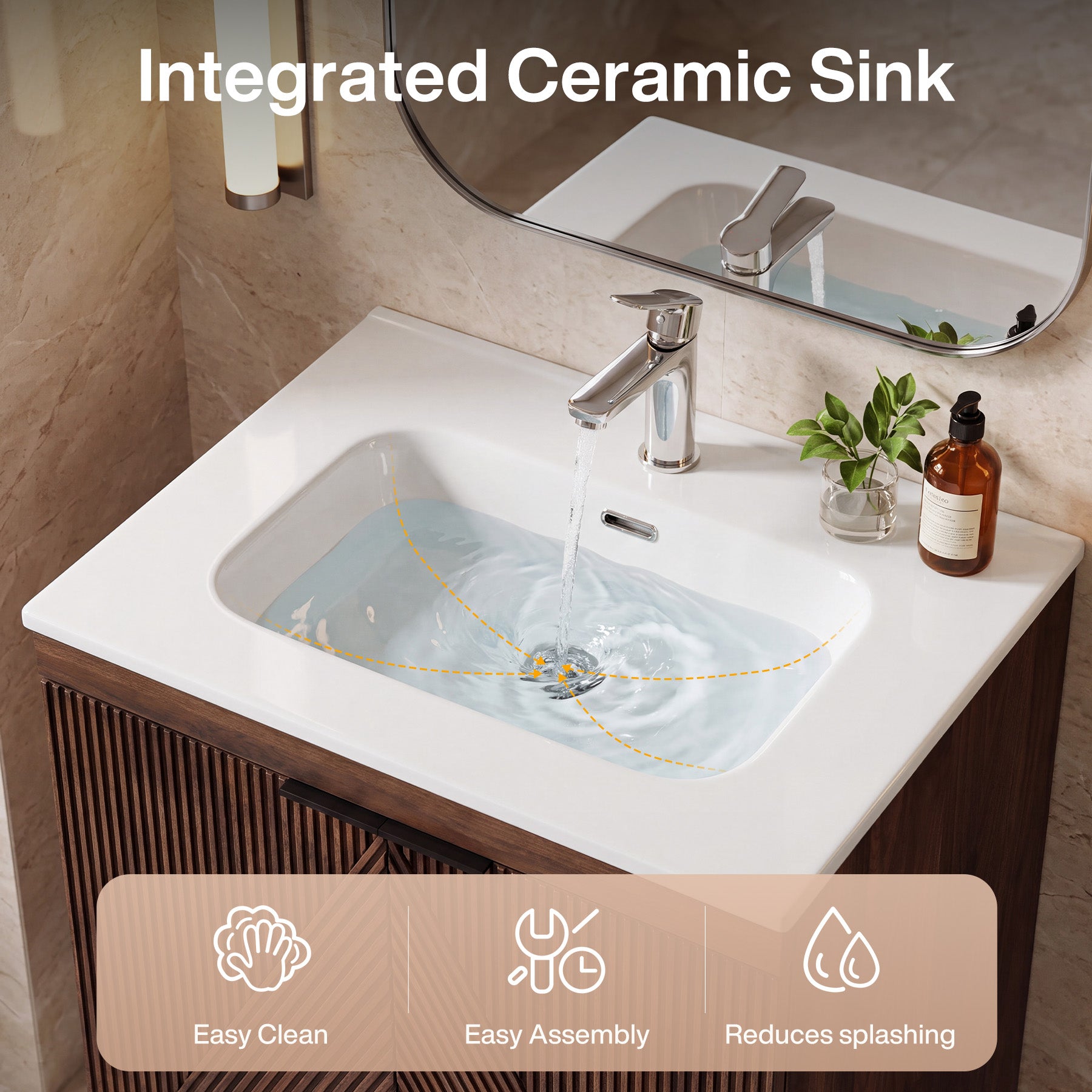 Tribesigns Mobile Bagno Sospeso con Lavabo in Ceramica, 60 cm