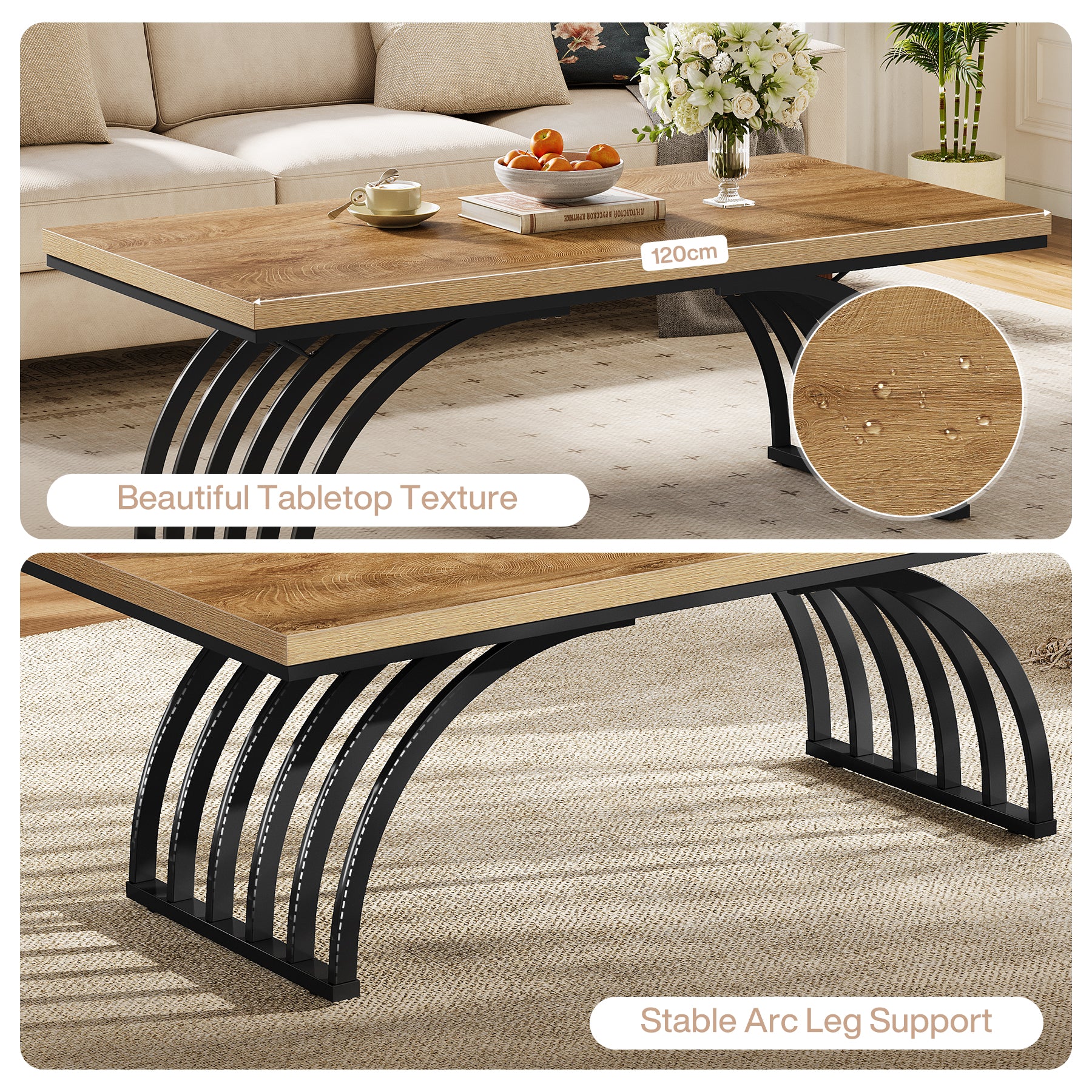 Tribesigns 120 cm Tavolino da caffè, moderno tavolo da tè con gambe in metallo