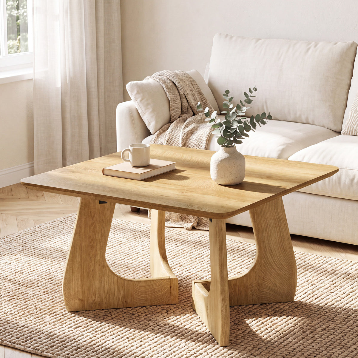 Tavolino da Salotto Quadrato Mid-Century con Gambe Intrecciate, 80 x 80 cm, per Soggiorno