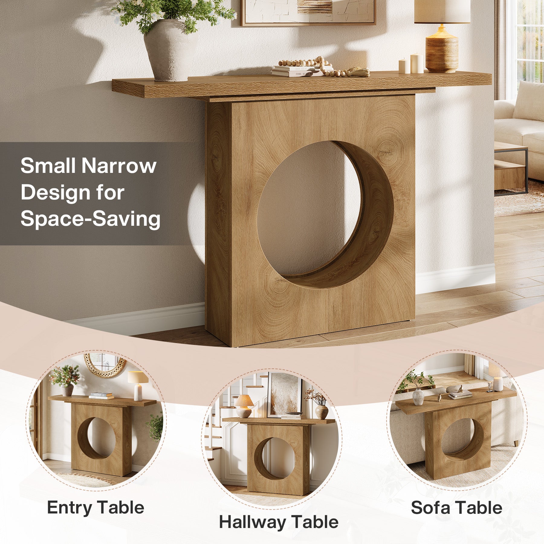 Tribesigns Tavolo consolle, Tavolo da ingresso da 105 cm con design a foro rotondo