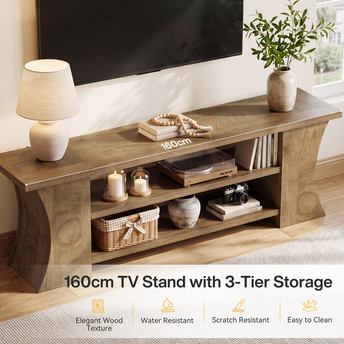 Mobile TV a 3 Ripiani con Gambe Curve, 160 cm, per TV fino a 75"