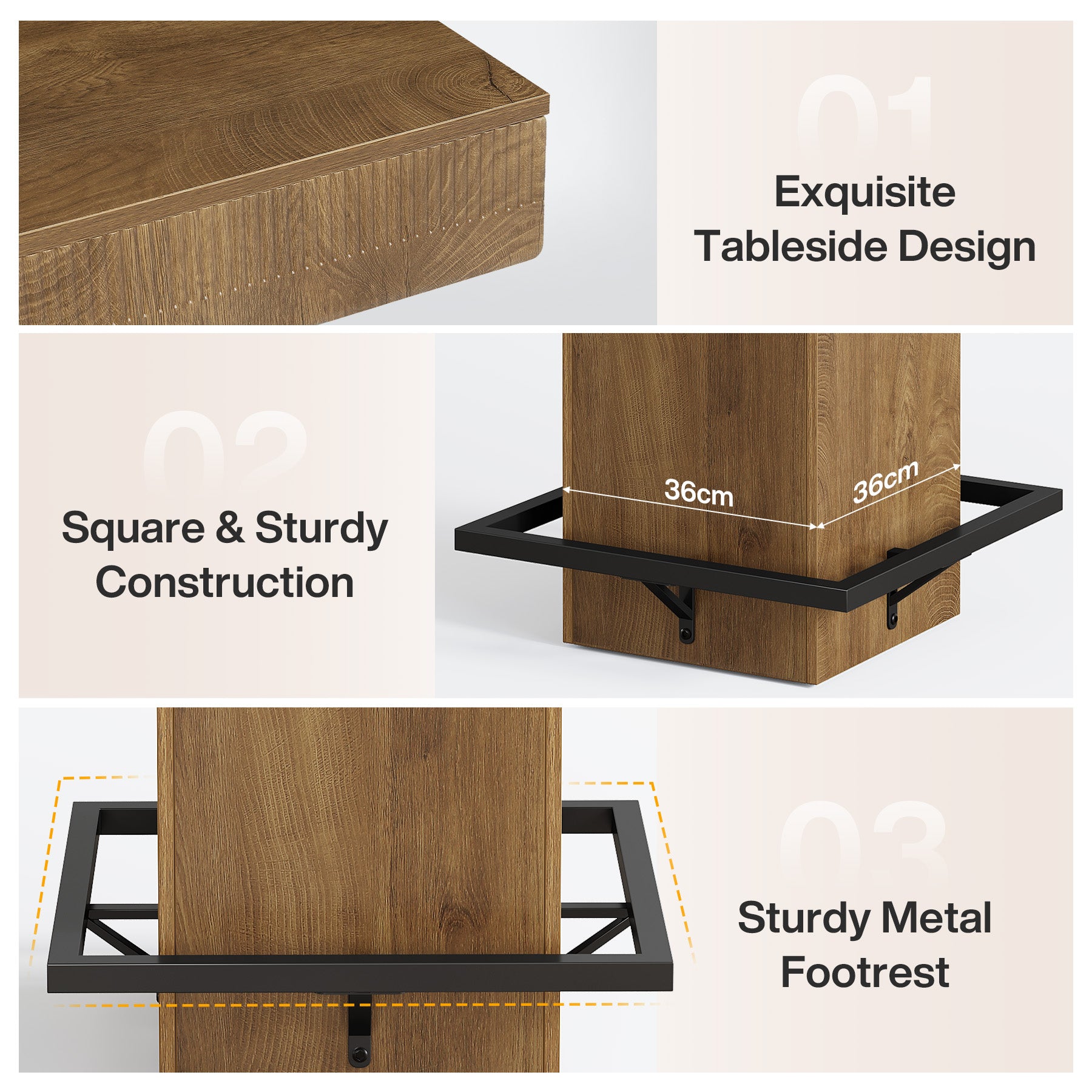 Tribesigns Tavolo da bar alto 95 cm, tavolo quadrato da bistrot in legno con poggiapiedi