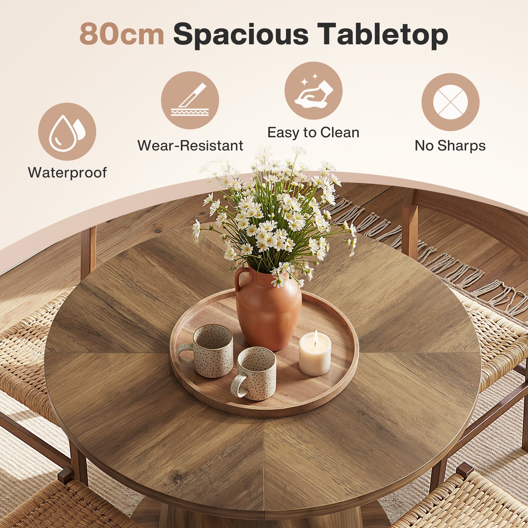 Tribesigns Tavolo da pranzo rotondo, tavolo da cucina da 80 cm per 2-4 persone