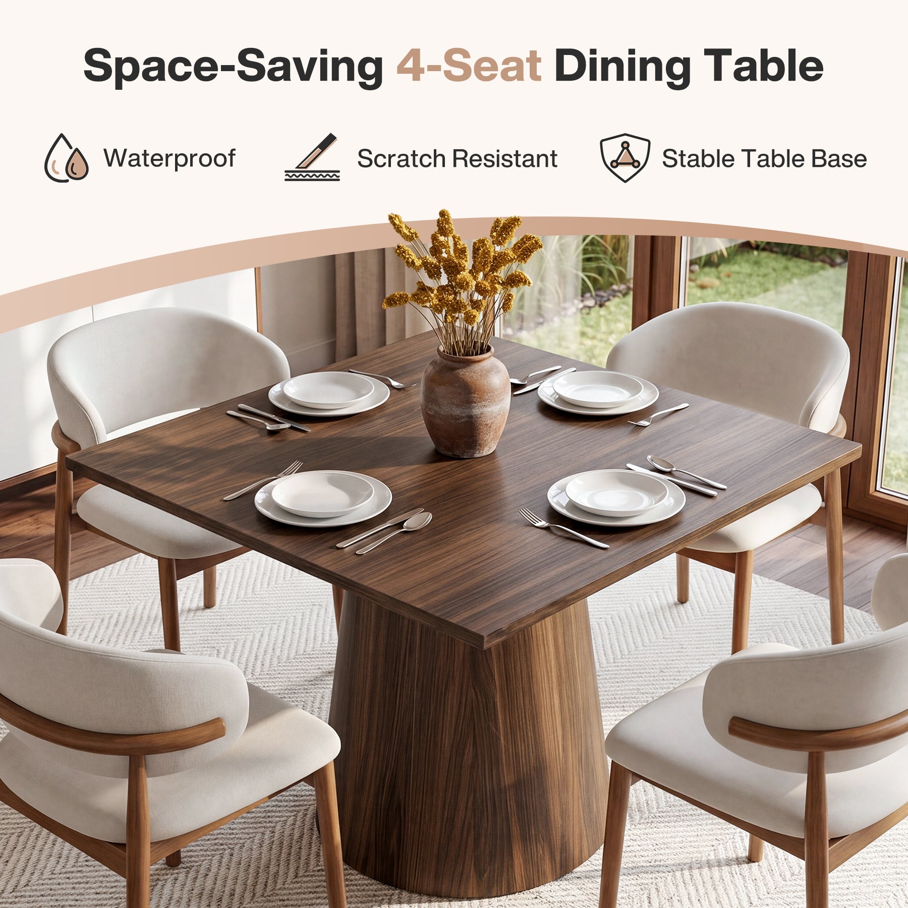 Tribesigns Tavolo da cucina quadrato 80 x 80 cm con piedistallo centrale, tavolo da pranzo compatto per piccoli spazi