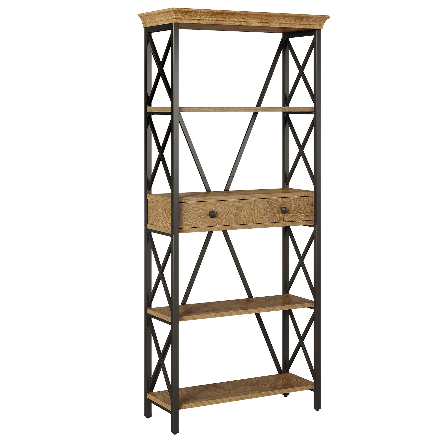 Tribesigns Libreria da 180 cm, scaffali a 4 ripiani con cassetti robusti e struttura a X