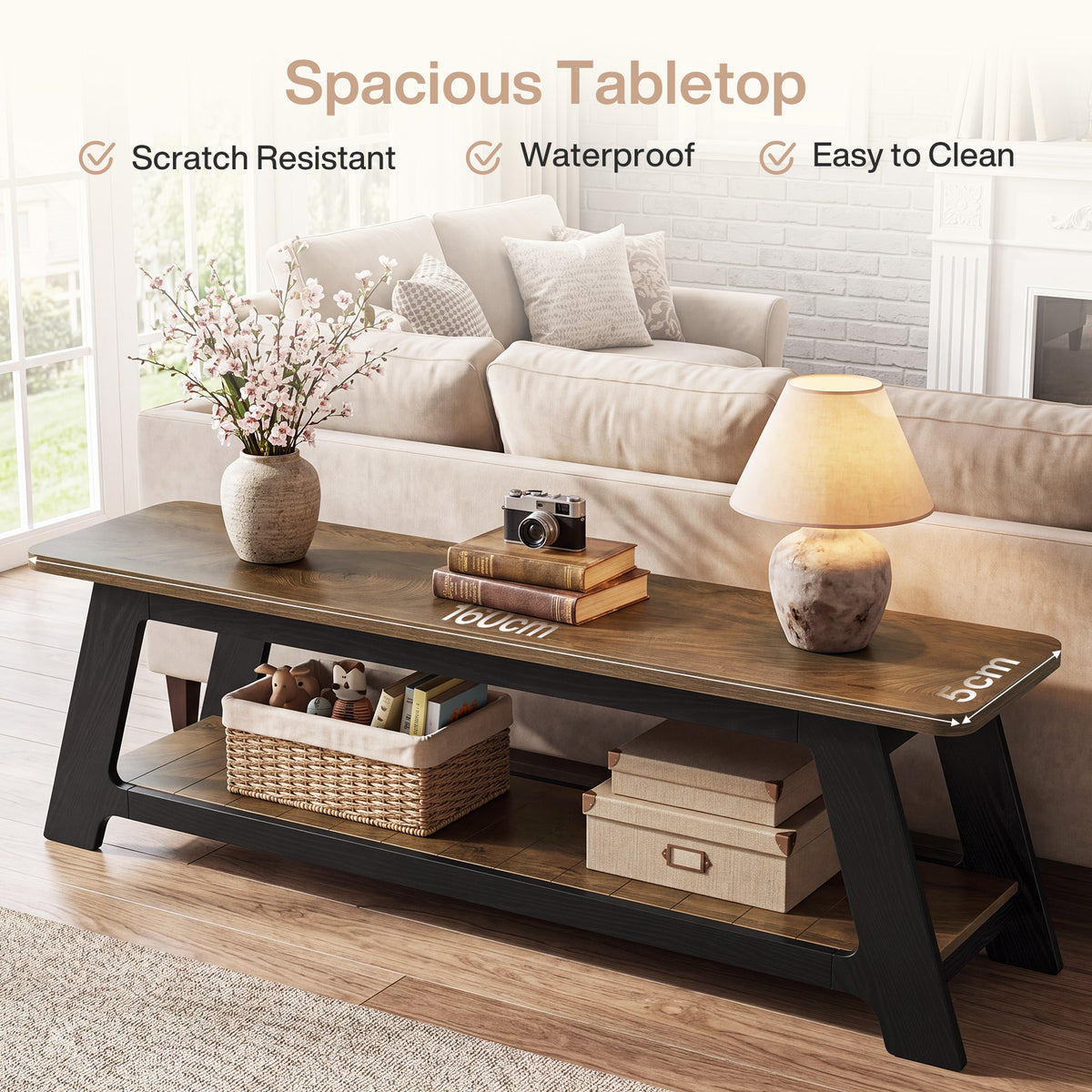 Mobile TV Moderno Country con Ripiano Aperto, 160 cm, per TV fino a 70", per Soggiorno