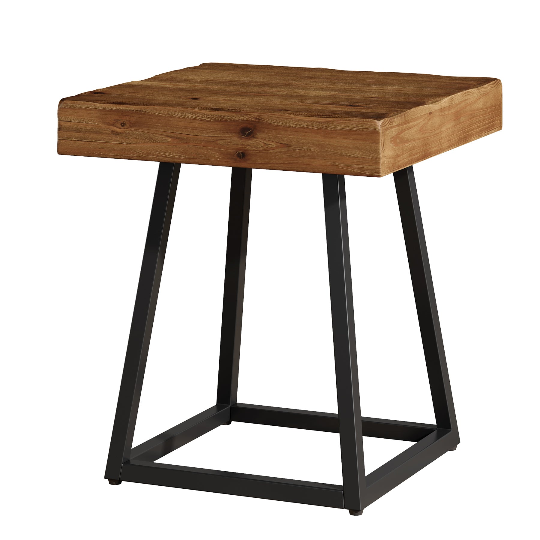 Tavolino Laterale Quadrato in Legno Massello con Struttura in Metallo, 50 x 50 cm