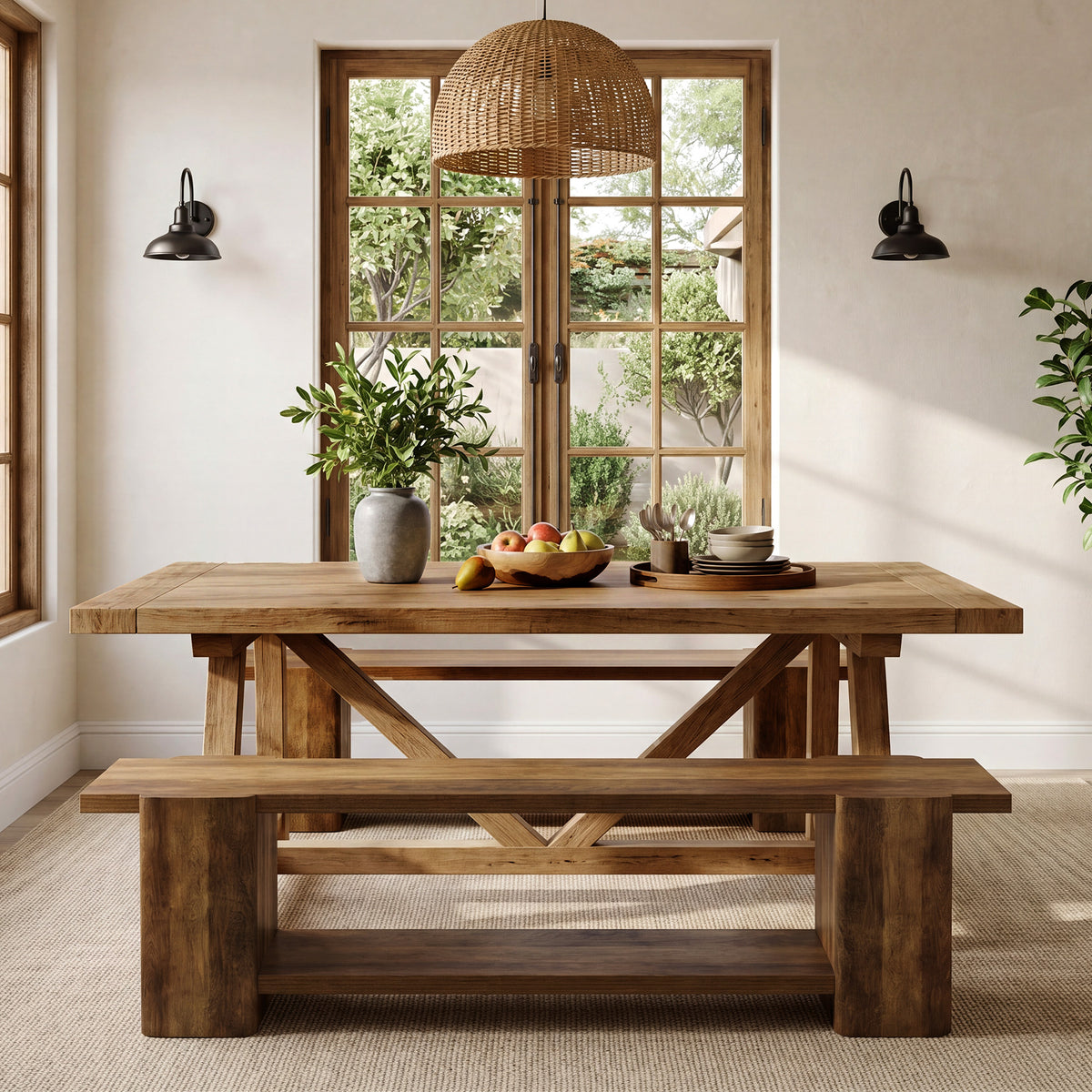 Panca Portascarpe Country in Legno, 160 cm, per Ingresso