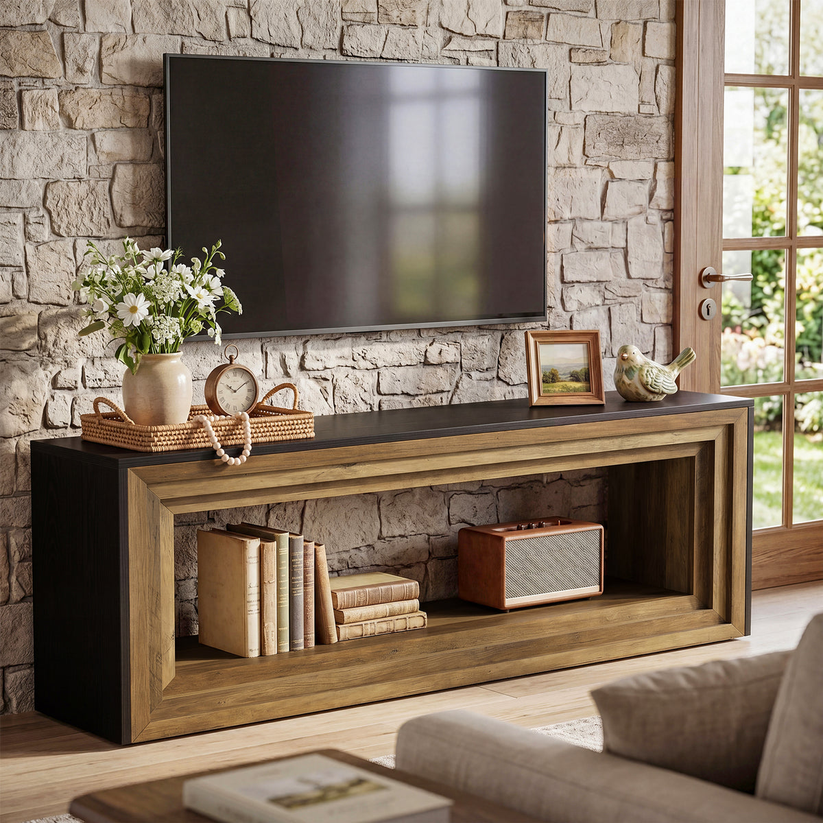 Panca Country con Vano Contenitore, 160 cm, per Ingresso, Utilizzabile come Mobile TV