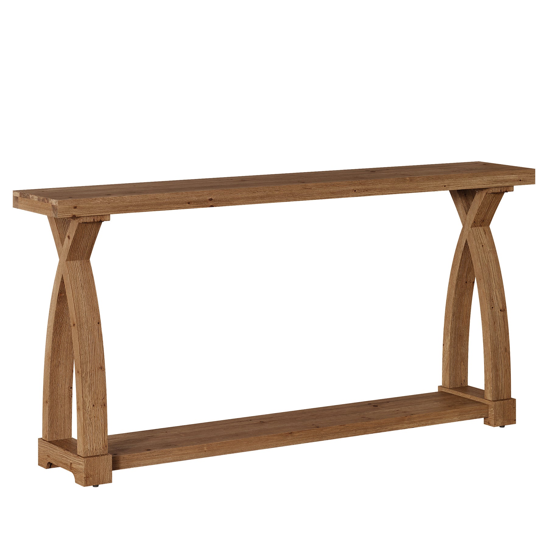 Consolle Stretta in Legno Massello a 2 Ripiani, 160 x 30 cm, per Soggiorno e Ingresso