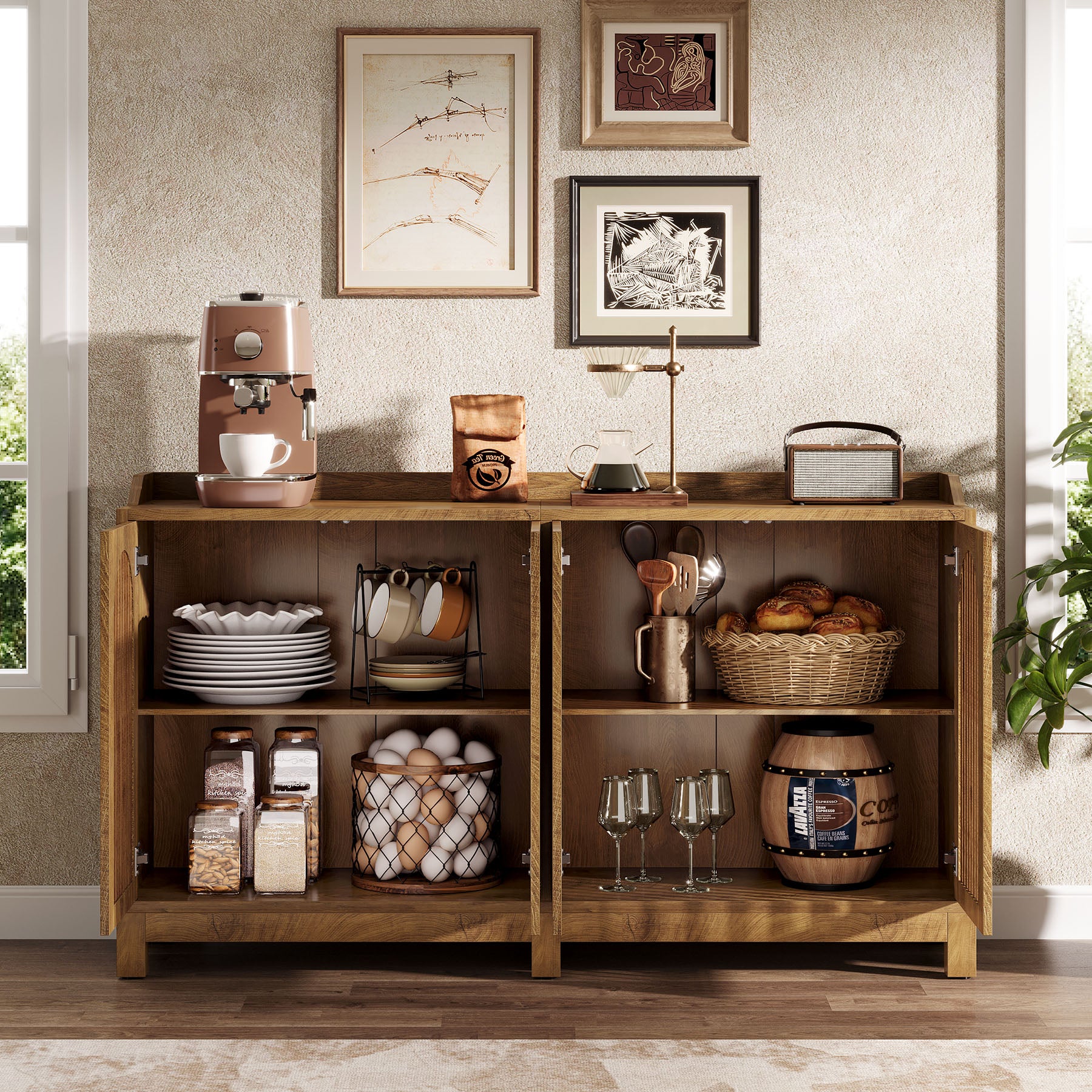 Credenza con Ante e Ripiani Regolabili, 145 cm, per Soggiorno e Sala da Pranzo