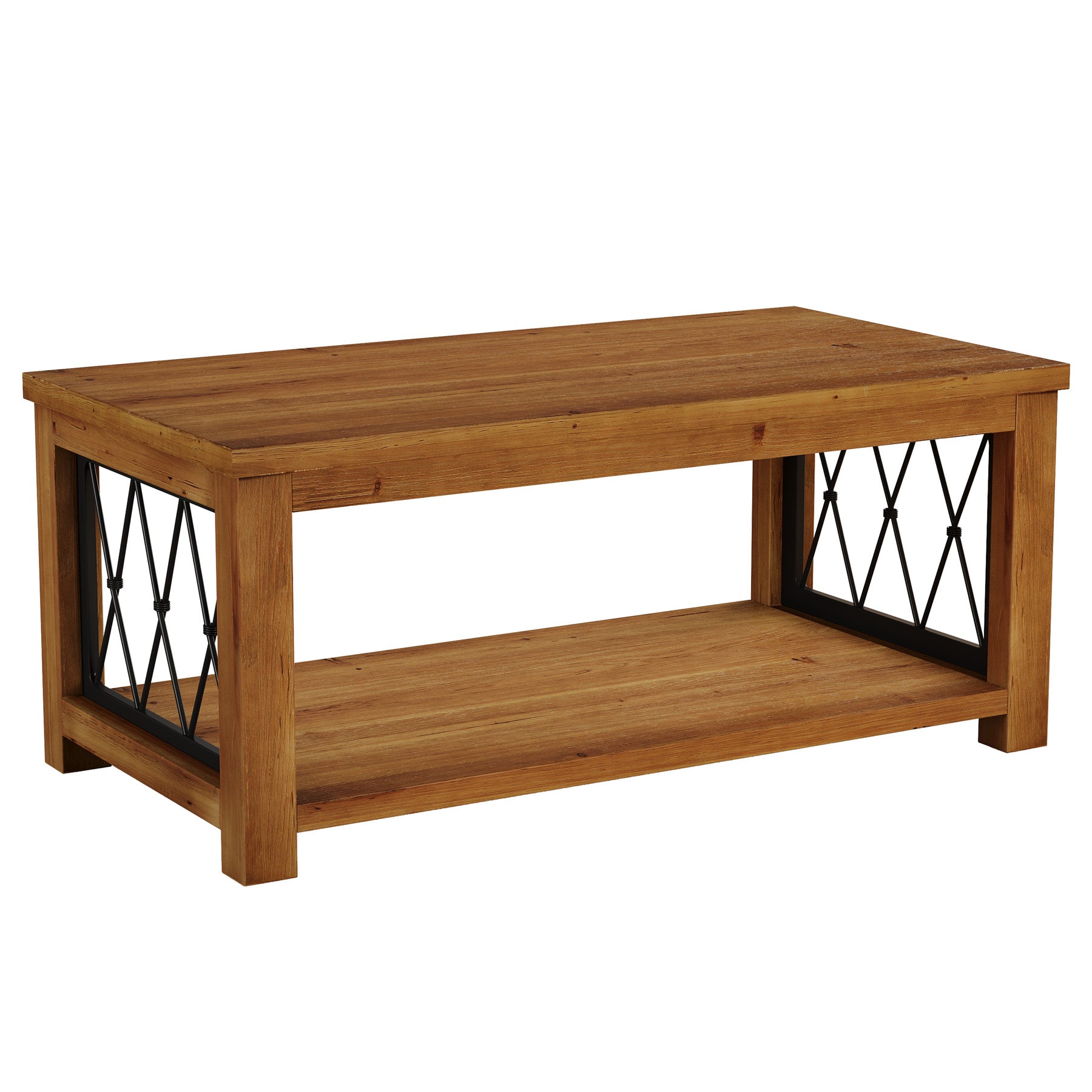 Tribesigns Tavolino da caffè rettangolare da 120 cm, tavolo centrale a 2 livelli in legno massello