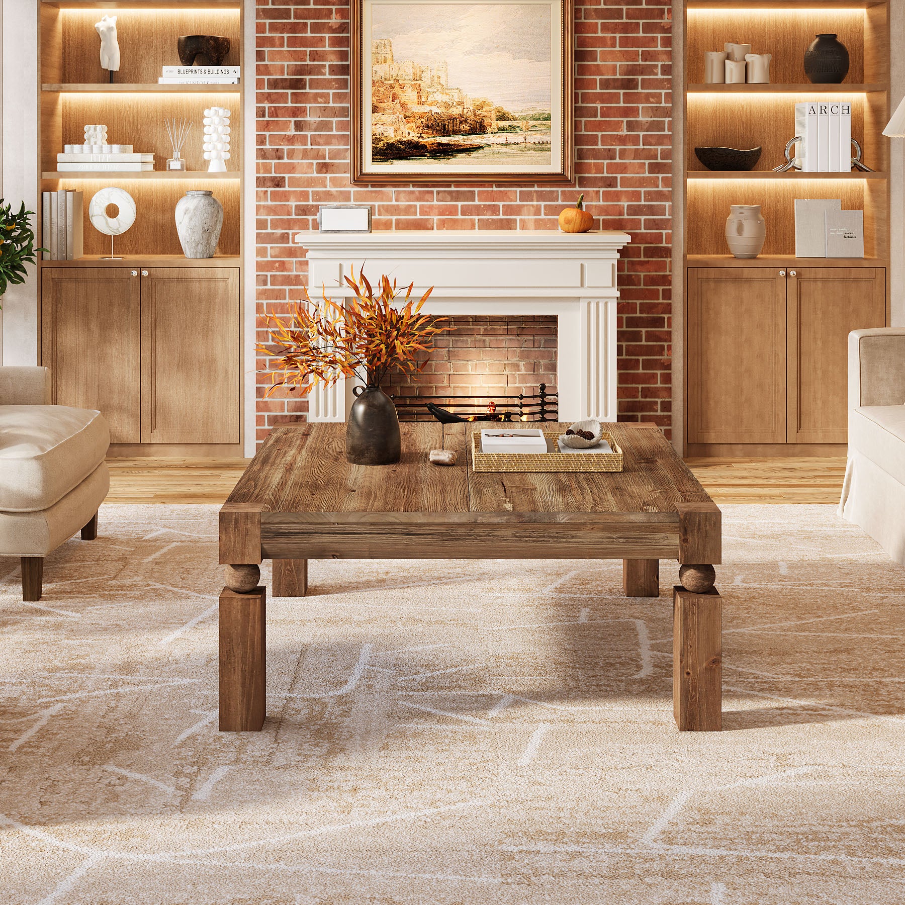 Tribesigns Tavolino da caffè quadrato da 100 cm, tavolino centrale in legno stile fattoria