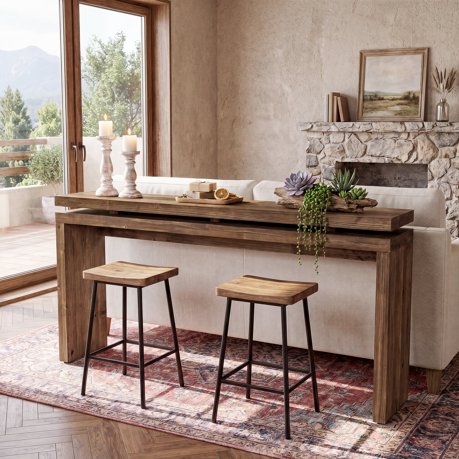 Consolle Country Stretta in Legno Massello, 160 cm, per Ingresso e Soggiorno