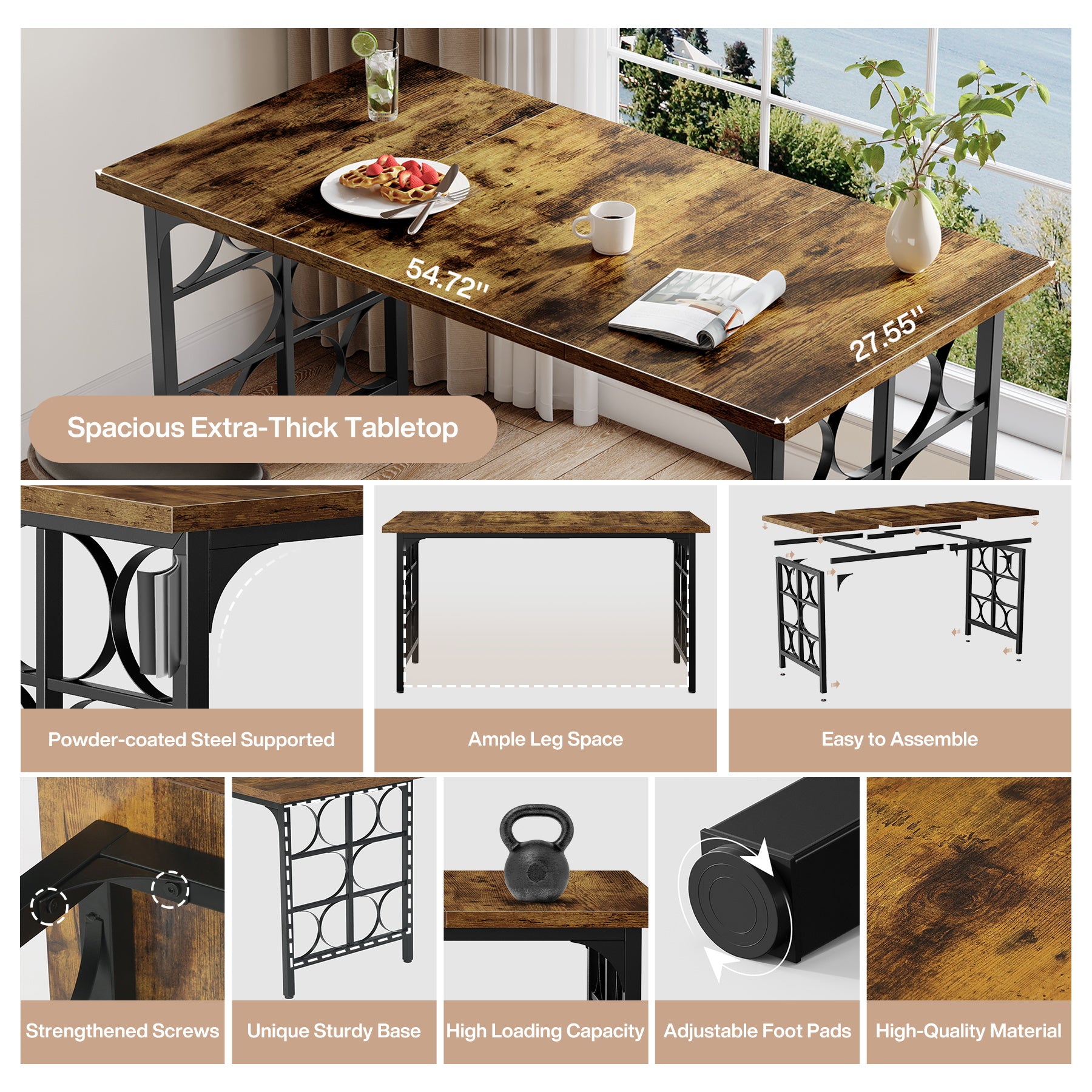 Tribesigns Tavolo da pranzo, 139 cm tavolo da cucina per 4-6 persone