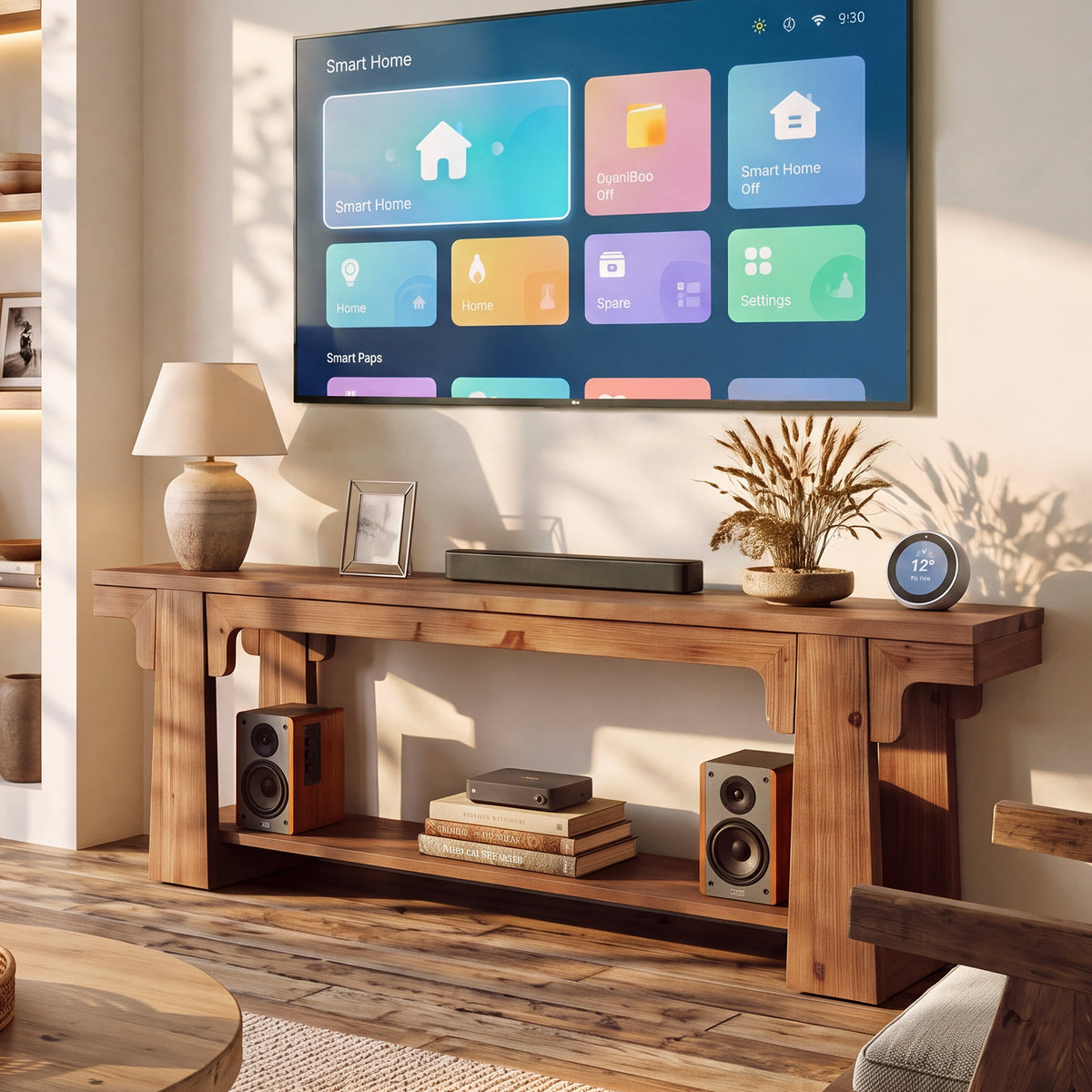 Mobile TV Country in Legno Massello con Gambe Curve ad A, 160 cm, per Soggiorno