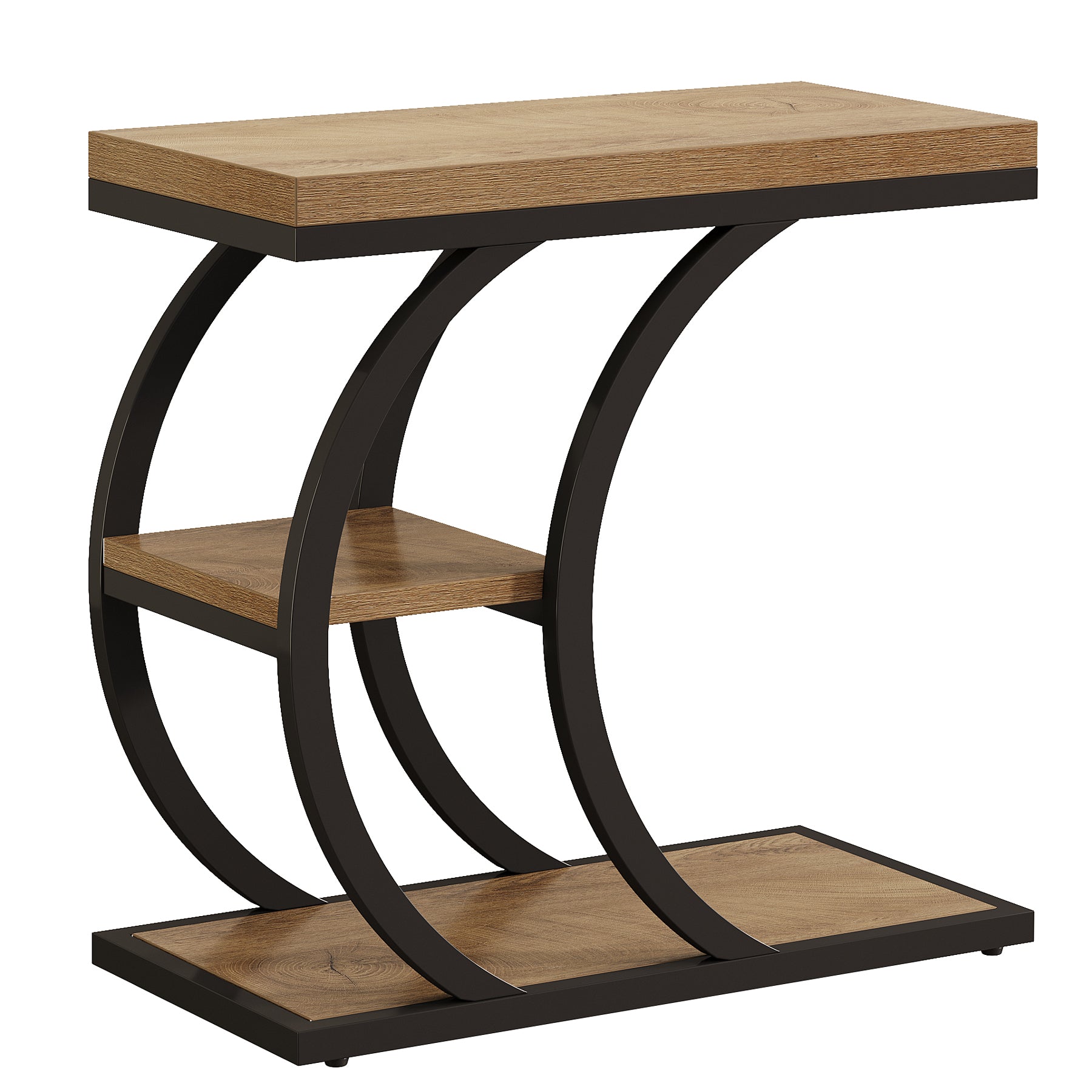 Tribesigns 60 cm Tavolino a 3 ripiani, tavolino laterale a forma di C