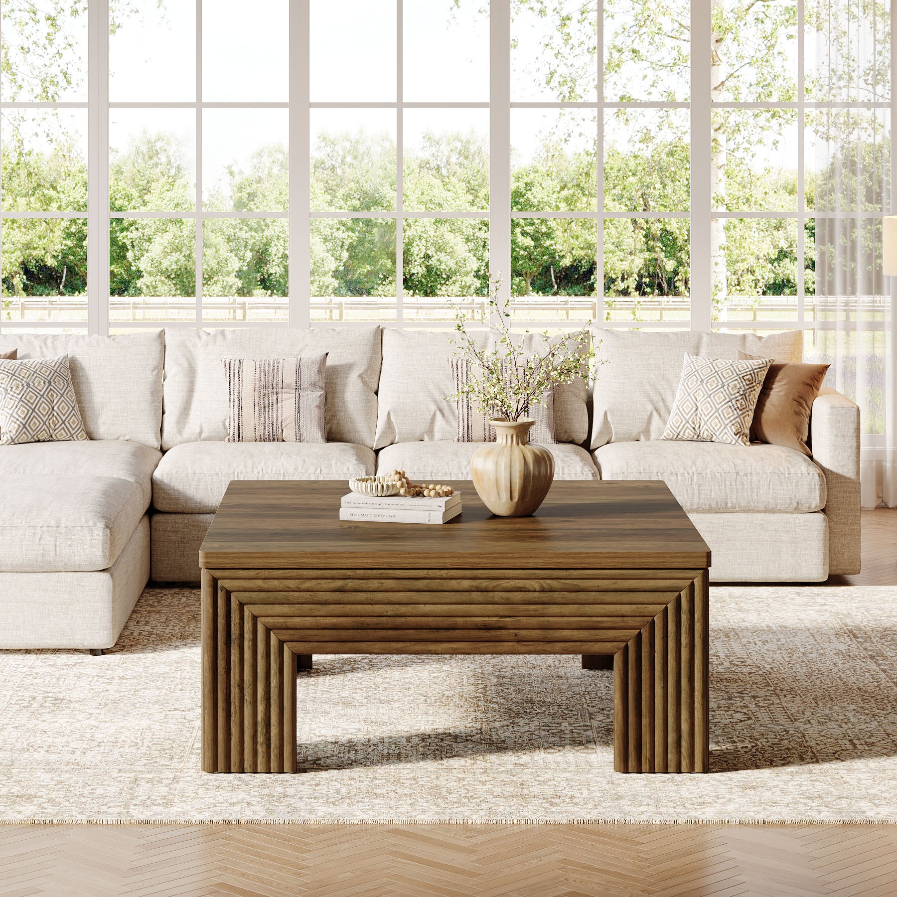 Tribesigns Tavolino da caffè quadrato da 100 cm, tavolino centrale con gambe scanalate