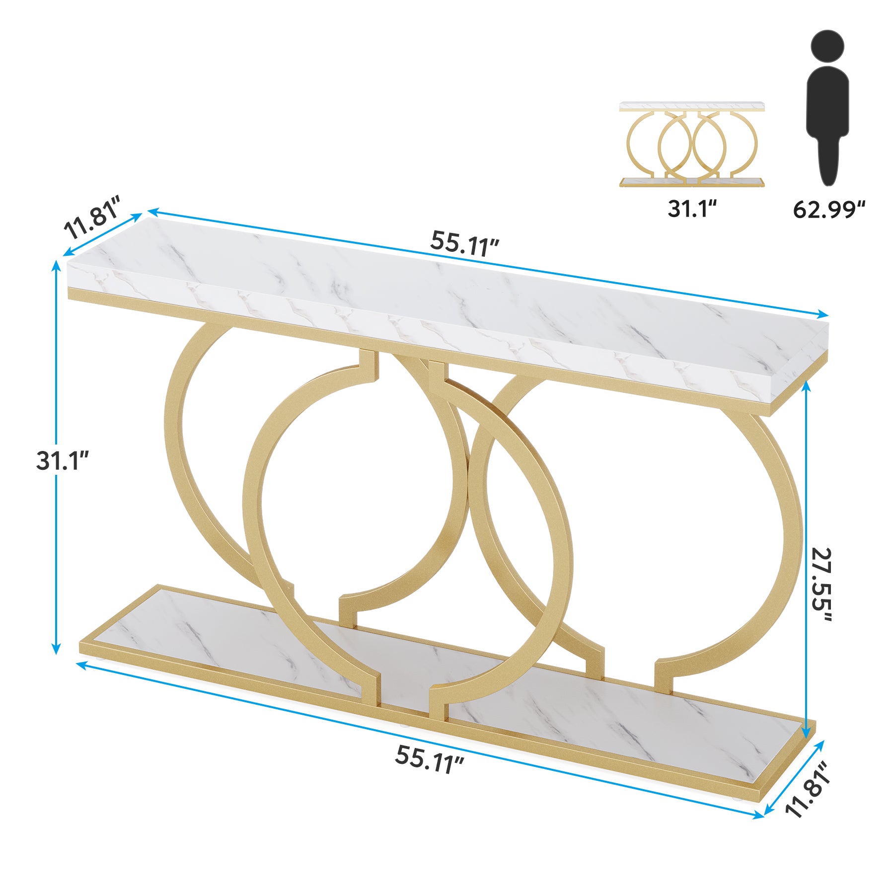Tribesigns O Shape Console Table, 140 cm Faux Marmo Divano Ingresso Tavolo