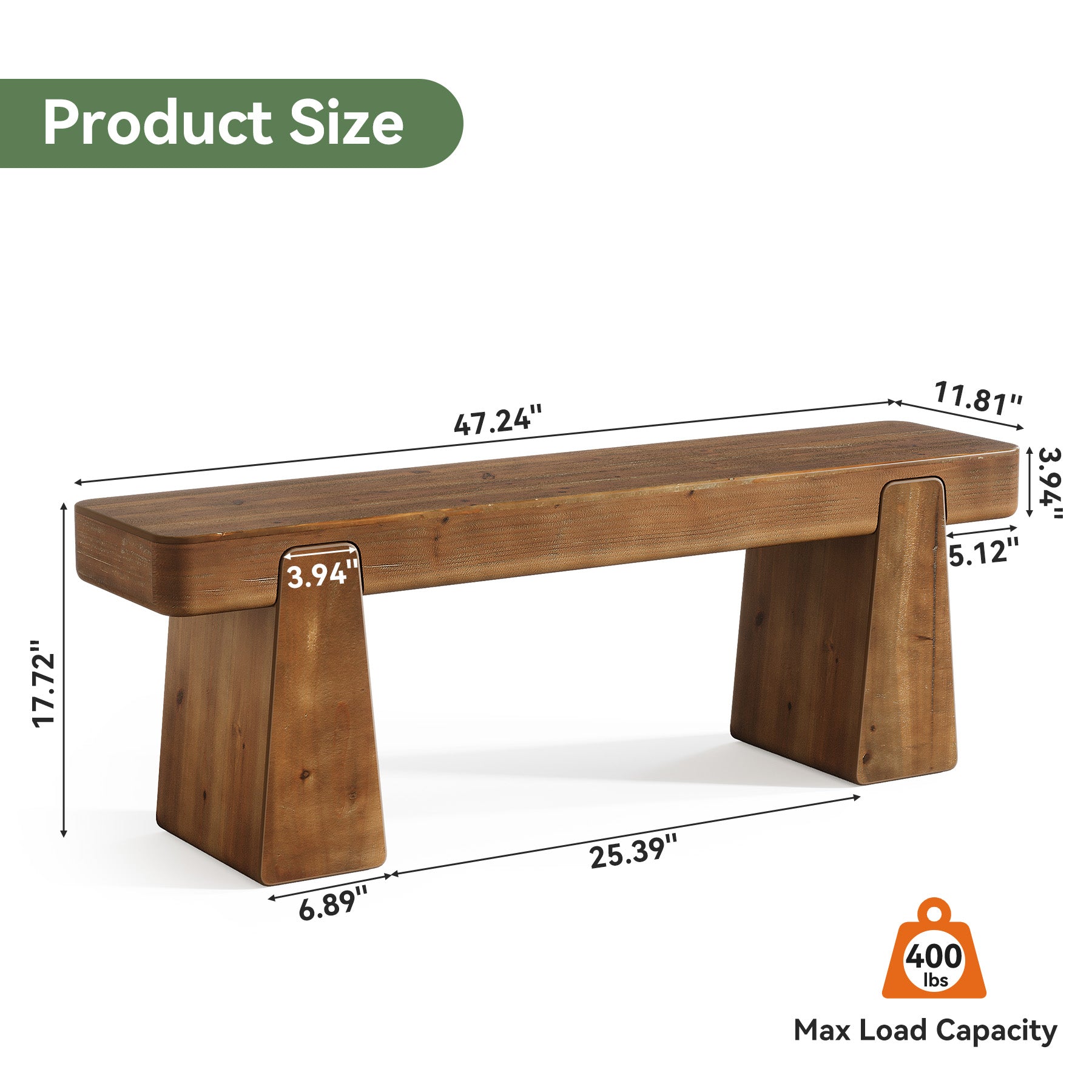 Tribesigns Panca in legno massello da 120 cm, stile country con gambe rinforzate