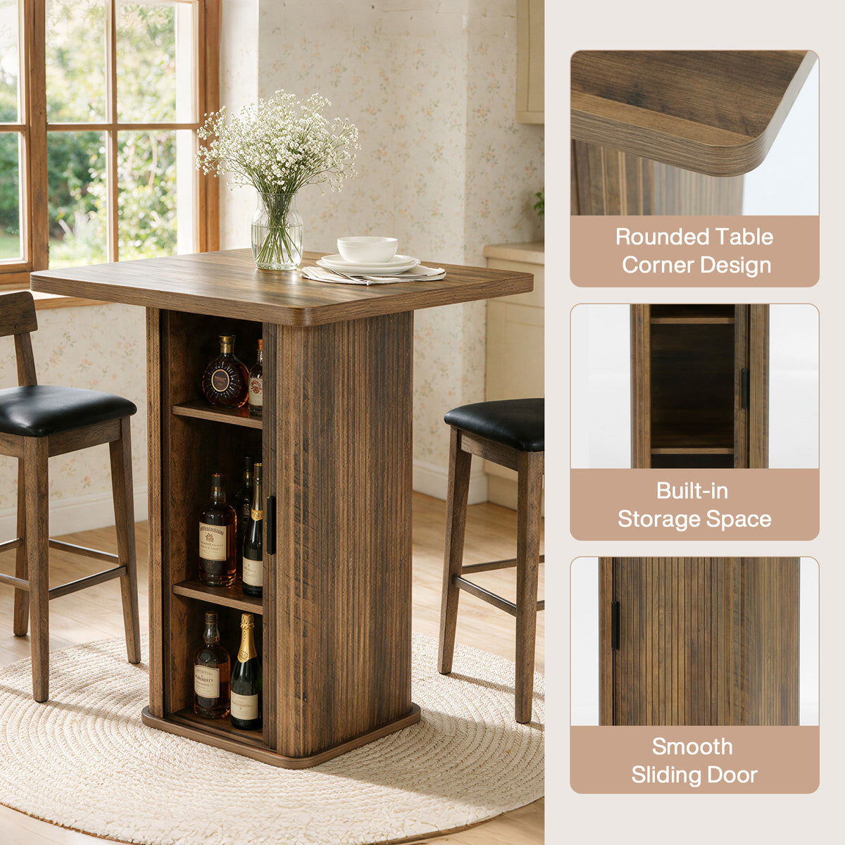 Tribesigns Tavolo da Bar con Mobile Contenitore a 3 Ripiani, Altezza 90 cm, per Piccole Cucine