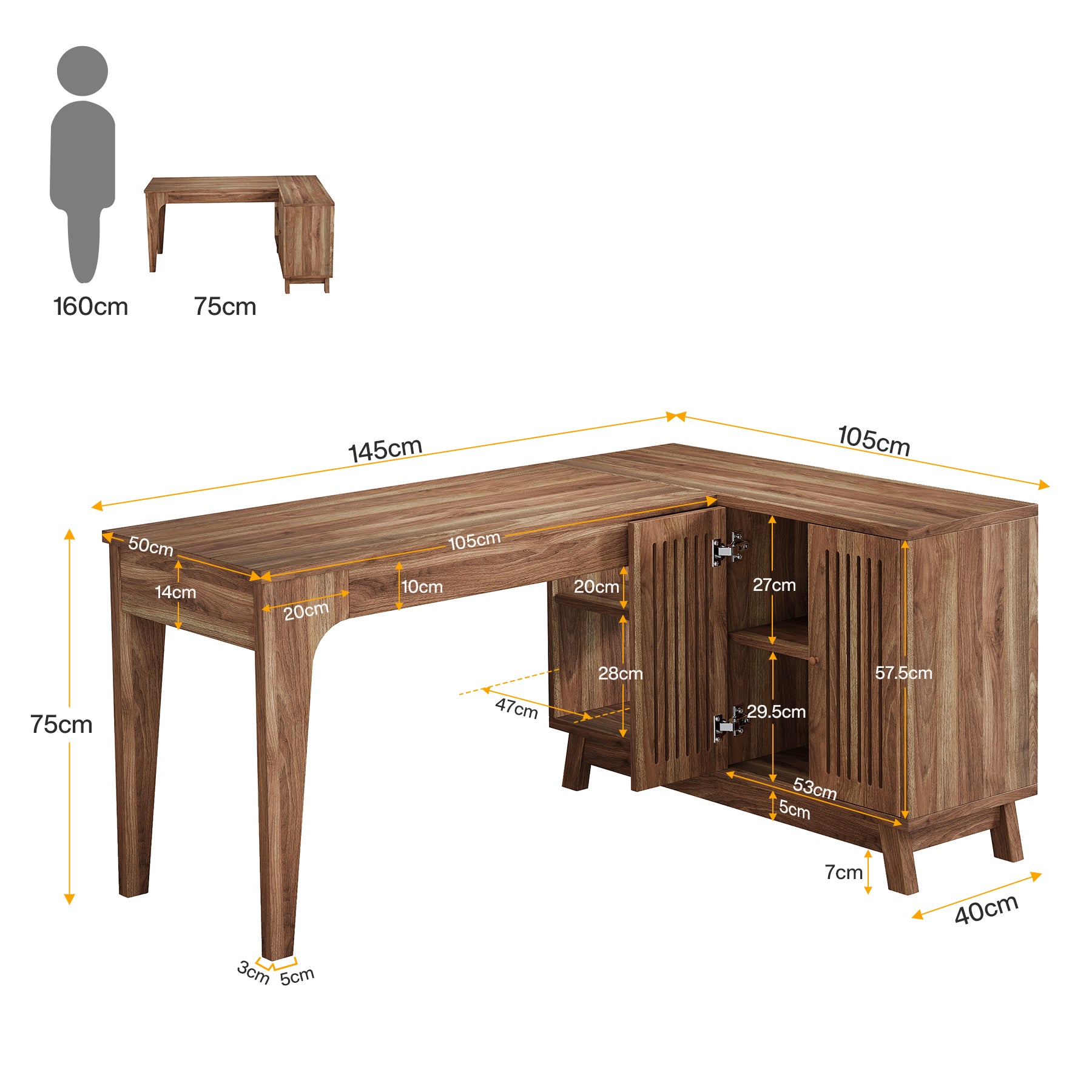 Tribesigns Scrivania per computer, scrivania a L da 145 cm con mobiletto portaoggetti