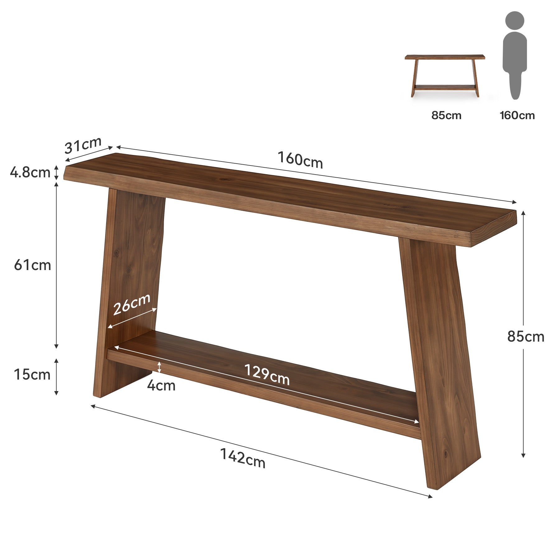 Tribesigns Consolle in legno massello da 160 cm con ripiano, tavolo stretto in stile rustico per ingresso e corridoio