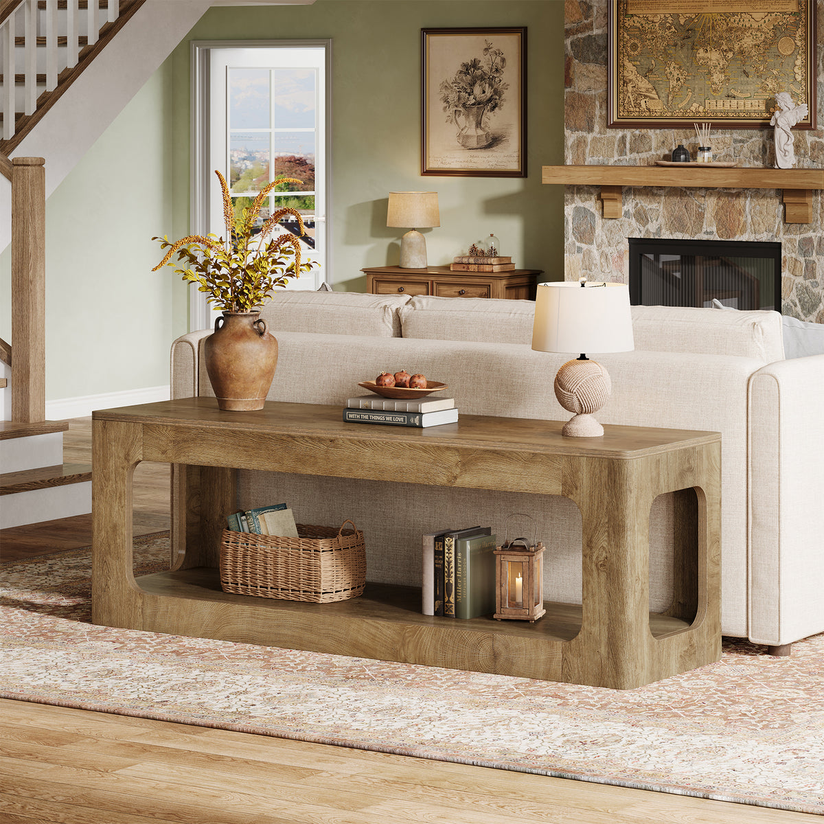 Consolle Country a 2 Ripiani con Design Circolare, 160 cm, per Ingresso