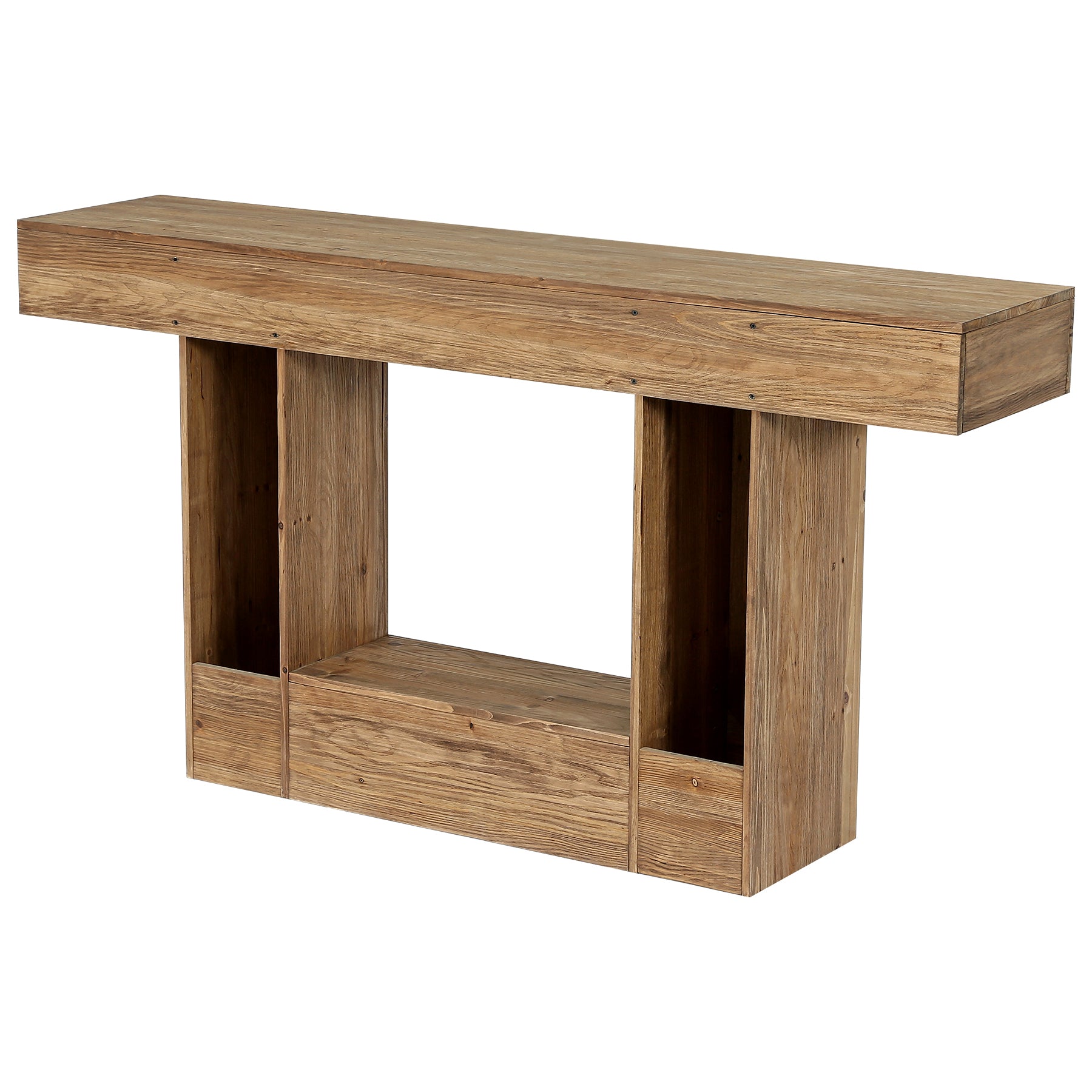 Tribesigns Tavolo da consolle, tavolino da divano in legno massello da 160 cm con robusta base a piedistallo