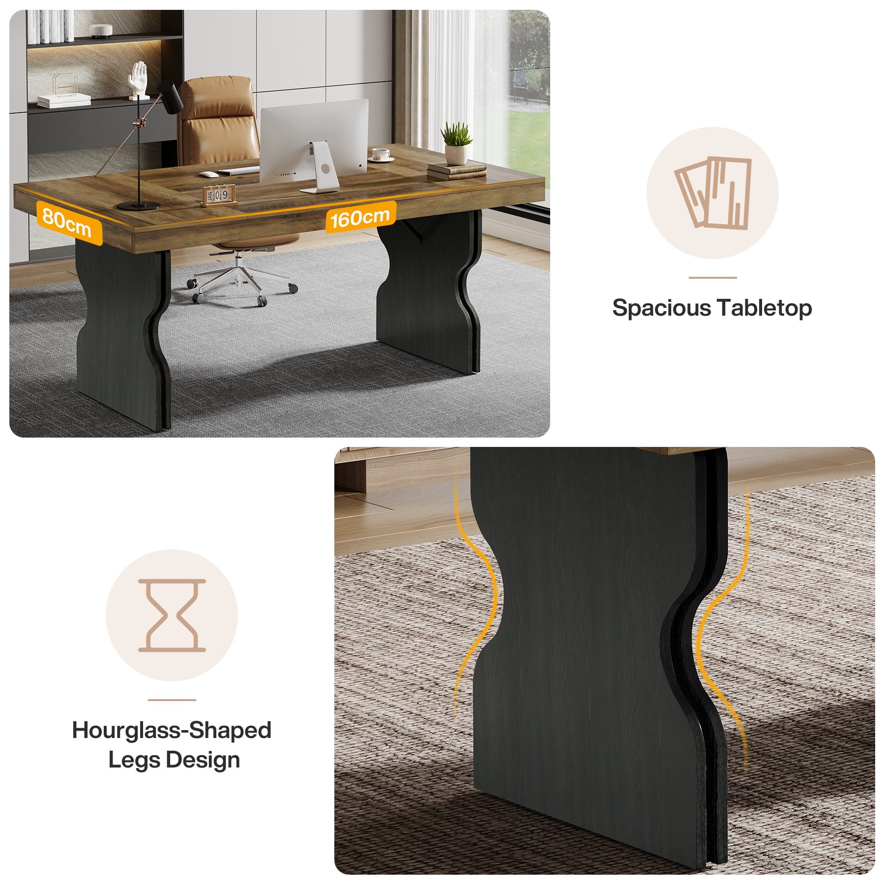 Tribesigns Scrivania Executive da 160 cm, tavolo da ufficio con gambe a clessidra