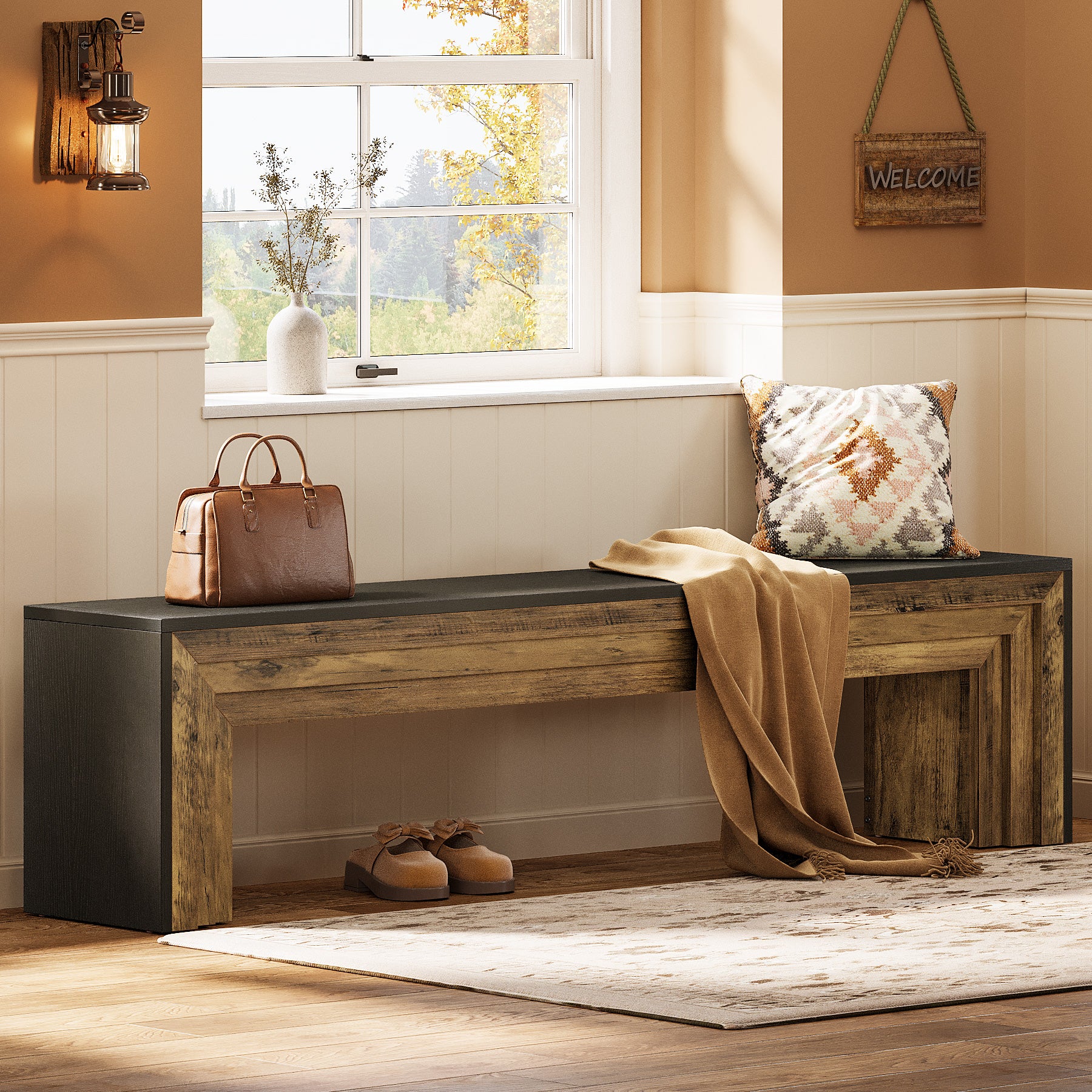 Panca Country in Legno, 180 cm, per Corridoio e Soggiorno