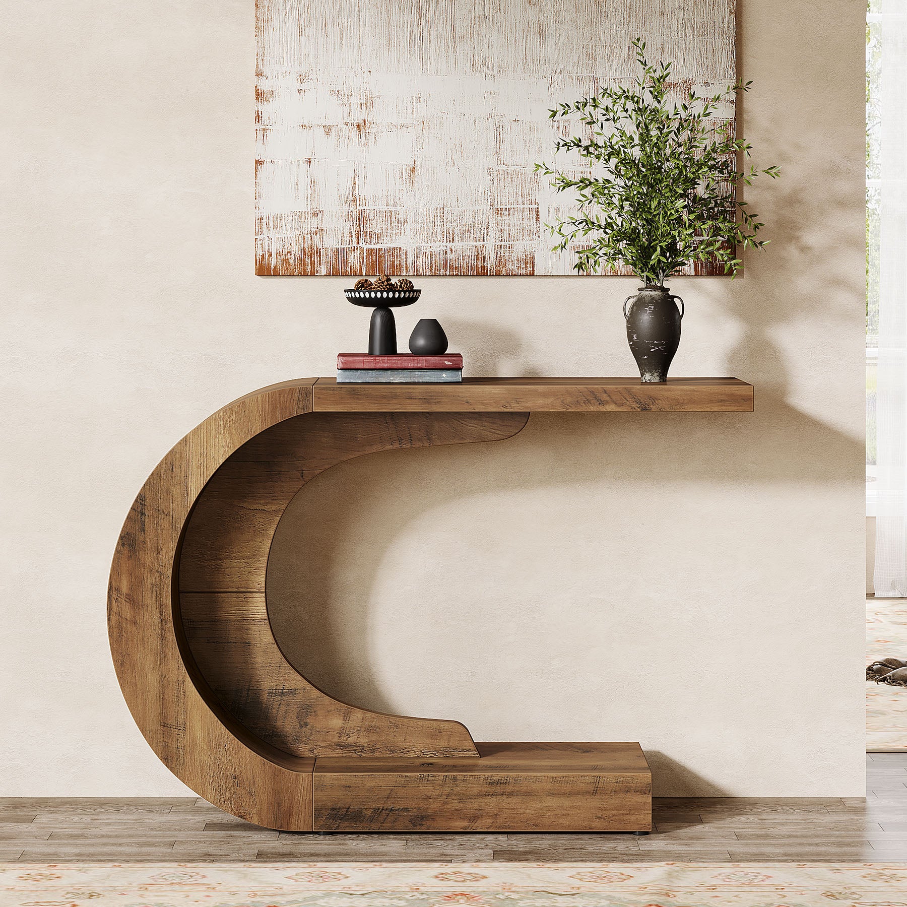 Tribesigns 110 cm tavolo consolle, moderno tavolo d'ingresso a forma di C