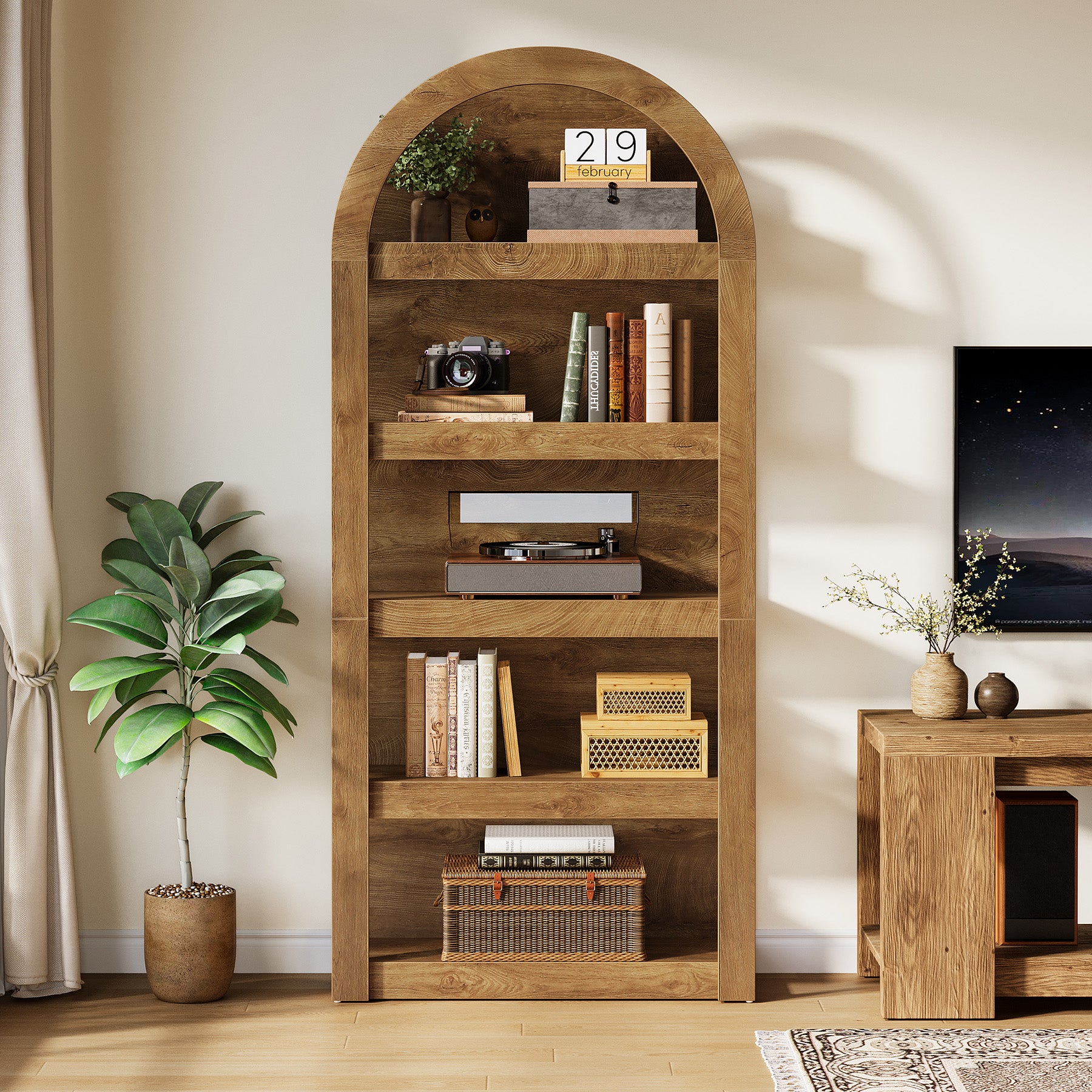 Tribesigns Libreria da 180 cm, scaffali sottili a cupola a 5 livelli per soggiorno