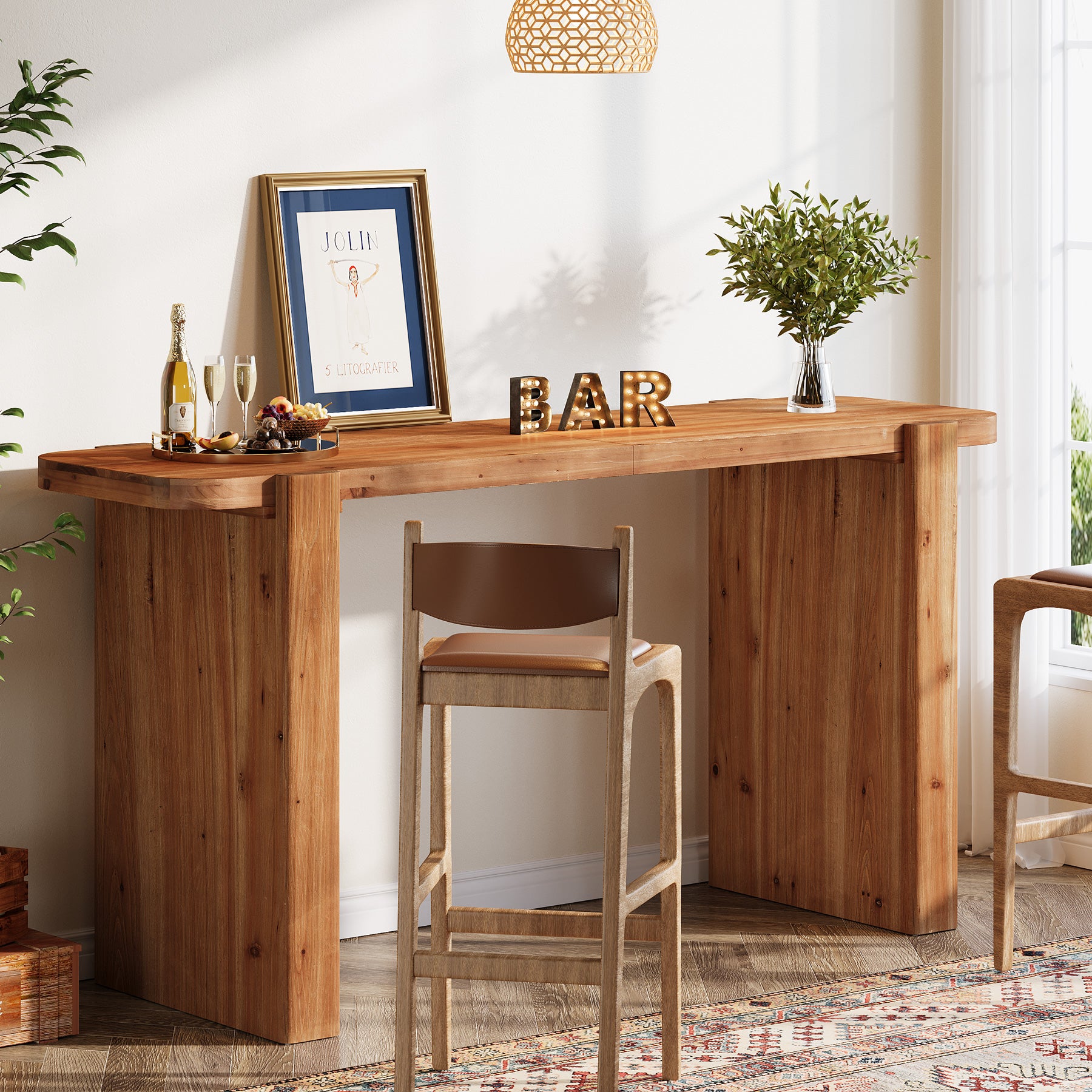 Tavolo da Bar Alto Industriale in Legno Massello, 160 cm, per 4-6 Persone