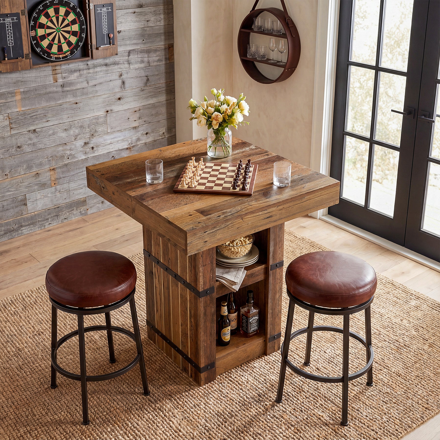 Tavolo da Bar Alto Industriale a 80 x 80 cm con Vano Contenitore, H 95 cm, per Cucina