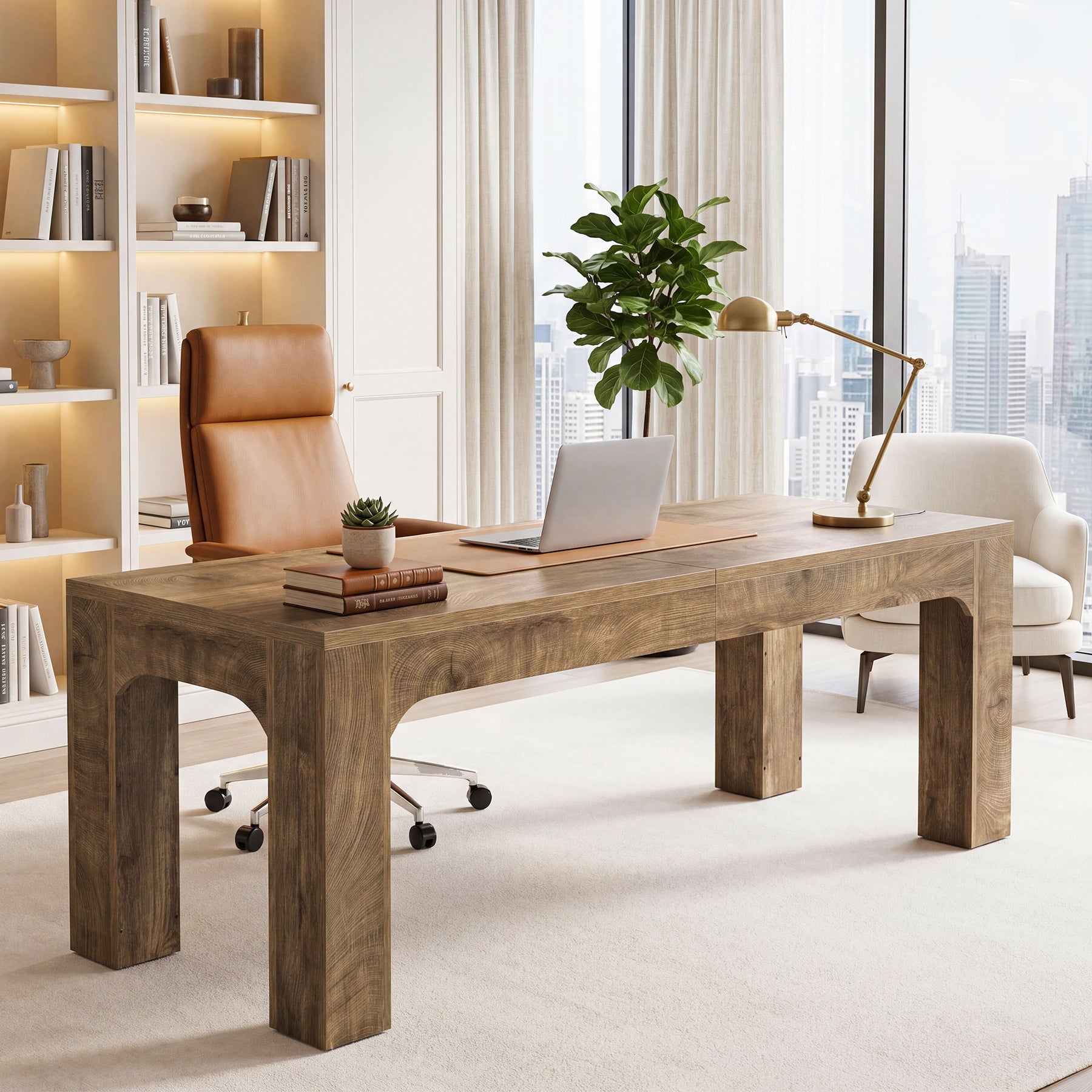 Scrivania Doppia in Legno, 180 cm, per 2 Persone, per Studio e Ufficio