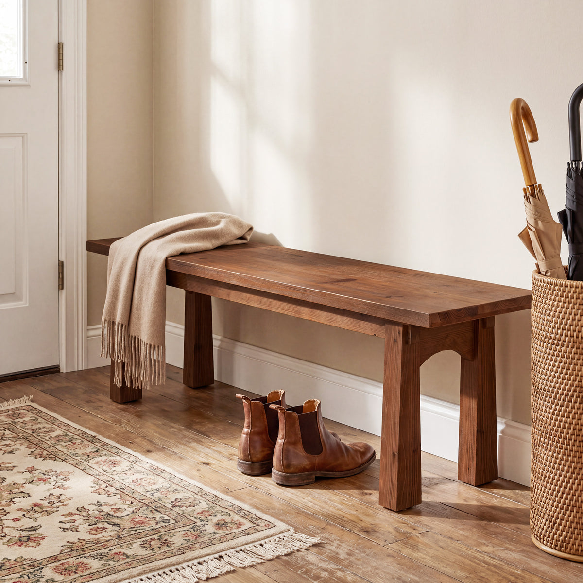 Panca Rustica Country in Legno Massello, 140 cm, per Ingresso