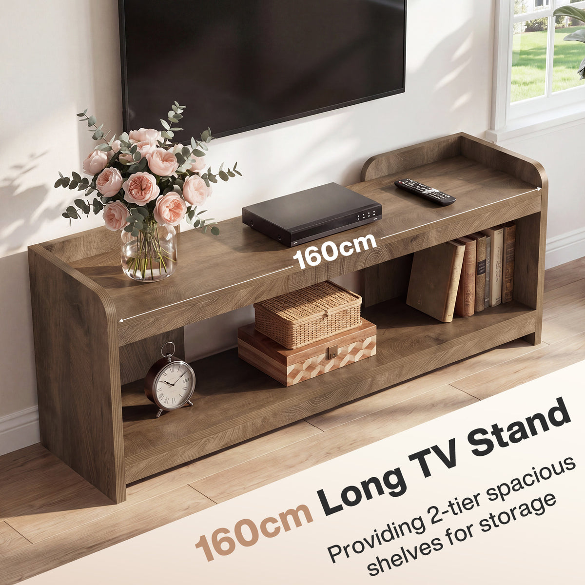 Mobile TV Basso a 2 Ripiani Aperti, 160 cm, per TV fino a 70"