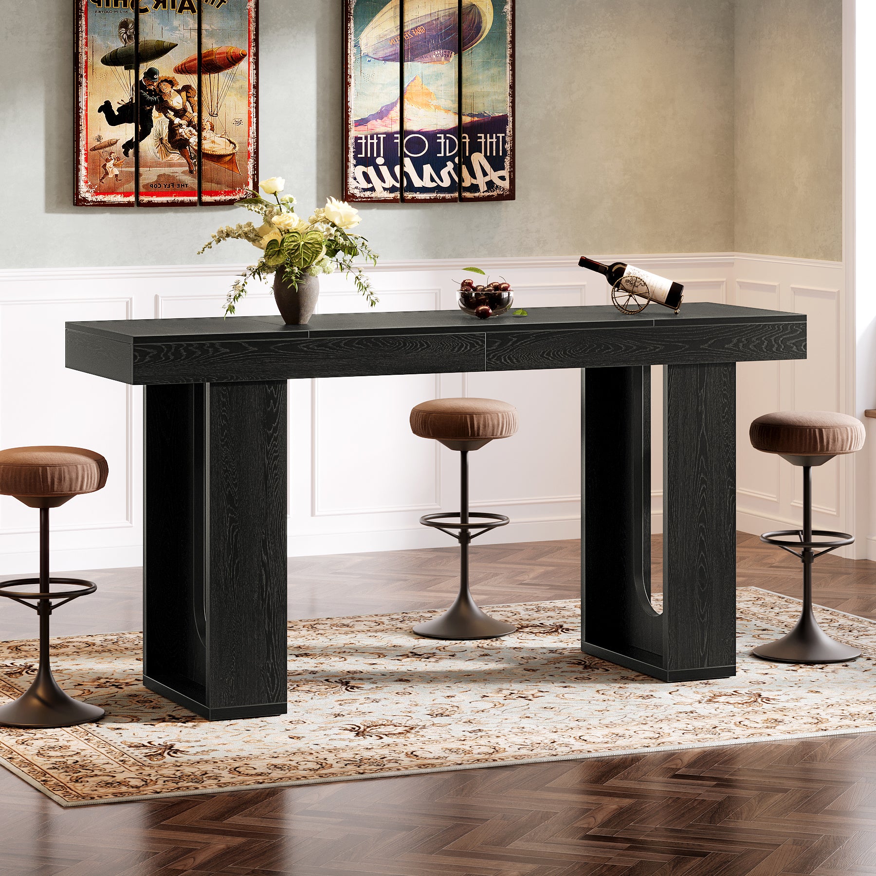 Tribesigns Tavolo Bar Rettangolare con Gambe Robuste, 180 x 50 x 85 cm, per Cucina