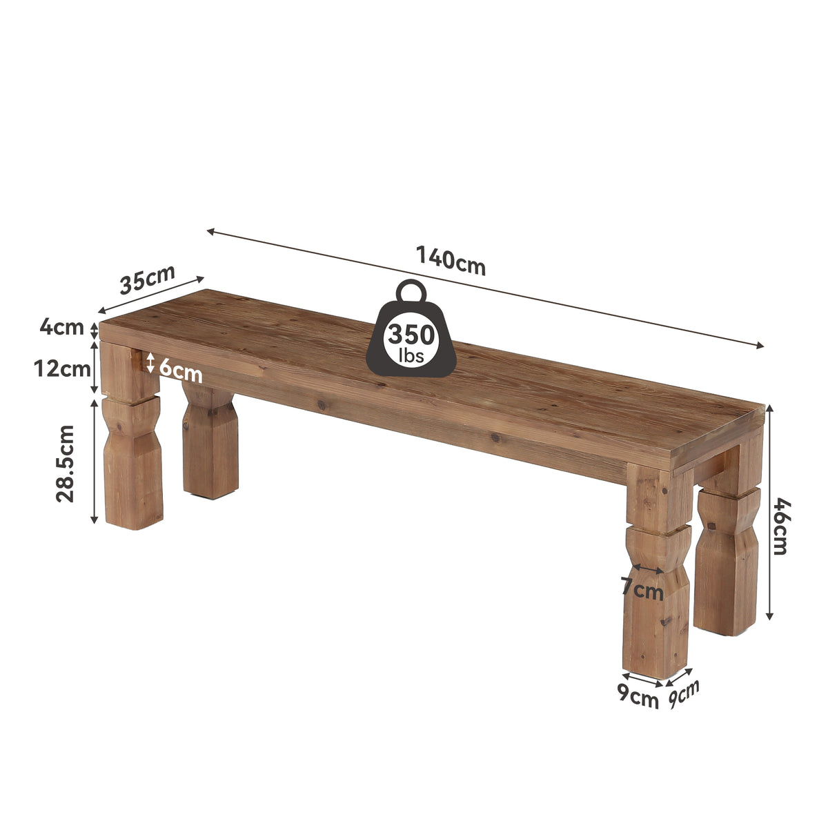 Panca Rustica in Legno Massello, 140 cm, per Ingresso e Camera da Letto
