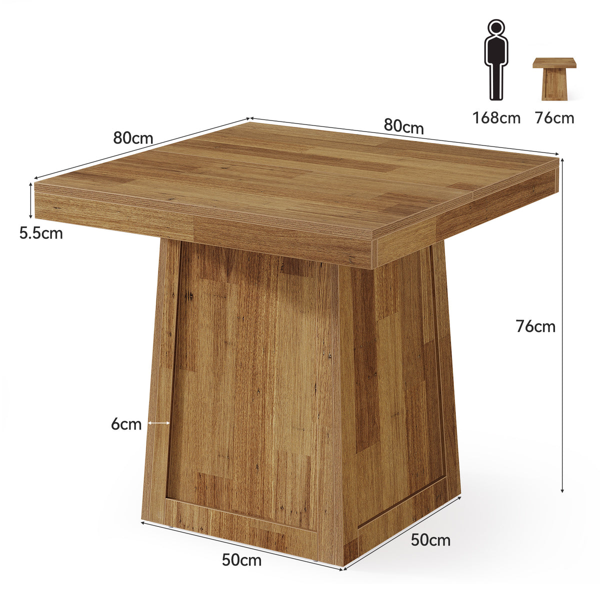 Tavolo da Pranzo Quadrato in Noce con Base Trapezoidale, 80 x 80 cm, per 2-4 Persone