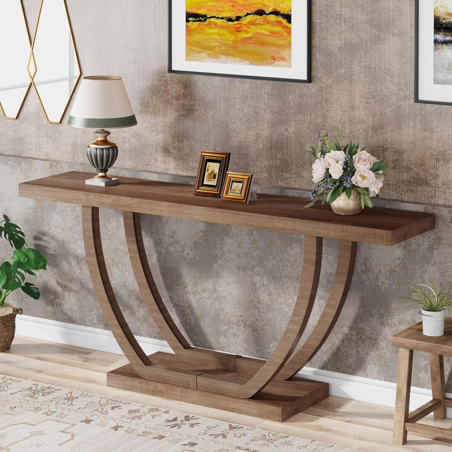 Tribesigns Consolle Ingresso, 160 cm Tavolo Console Strettocon Base Geometrica