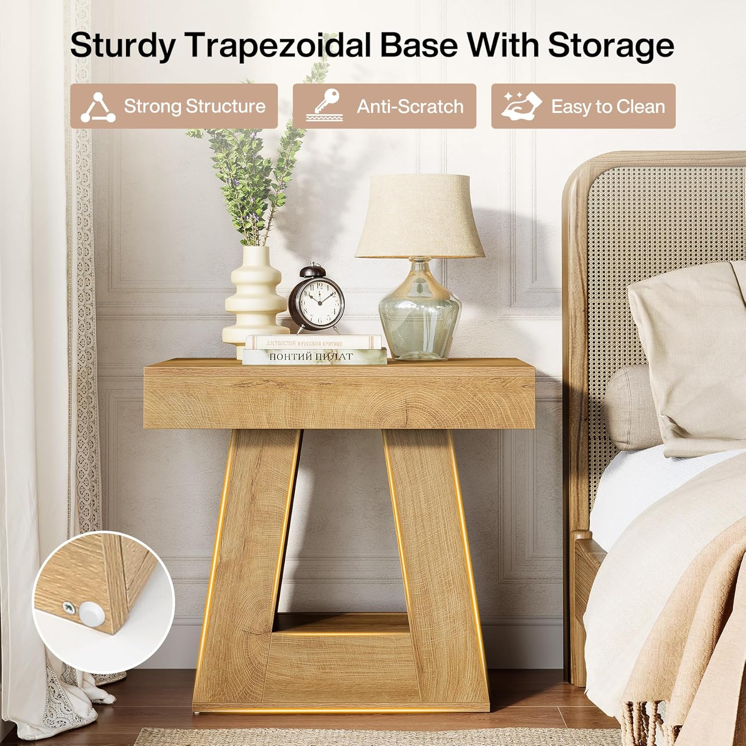 Tribesigns Tavolino laterale da 60 cm, moderno comodino a 2 livelli con base trapezoidale