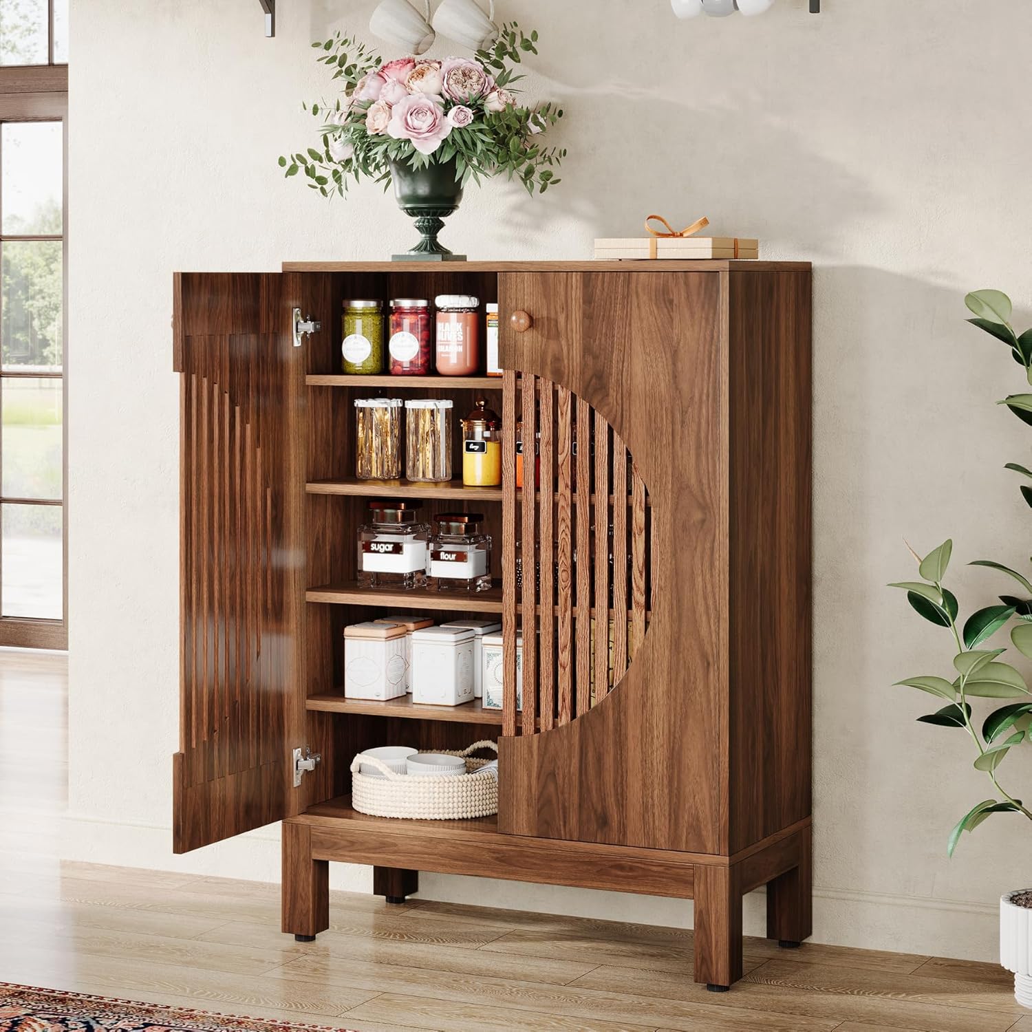 Tribesigns Credenza, mobiletto da cucina in stile fattoria a 5 ripiani con ripiani rimovibili