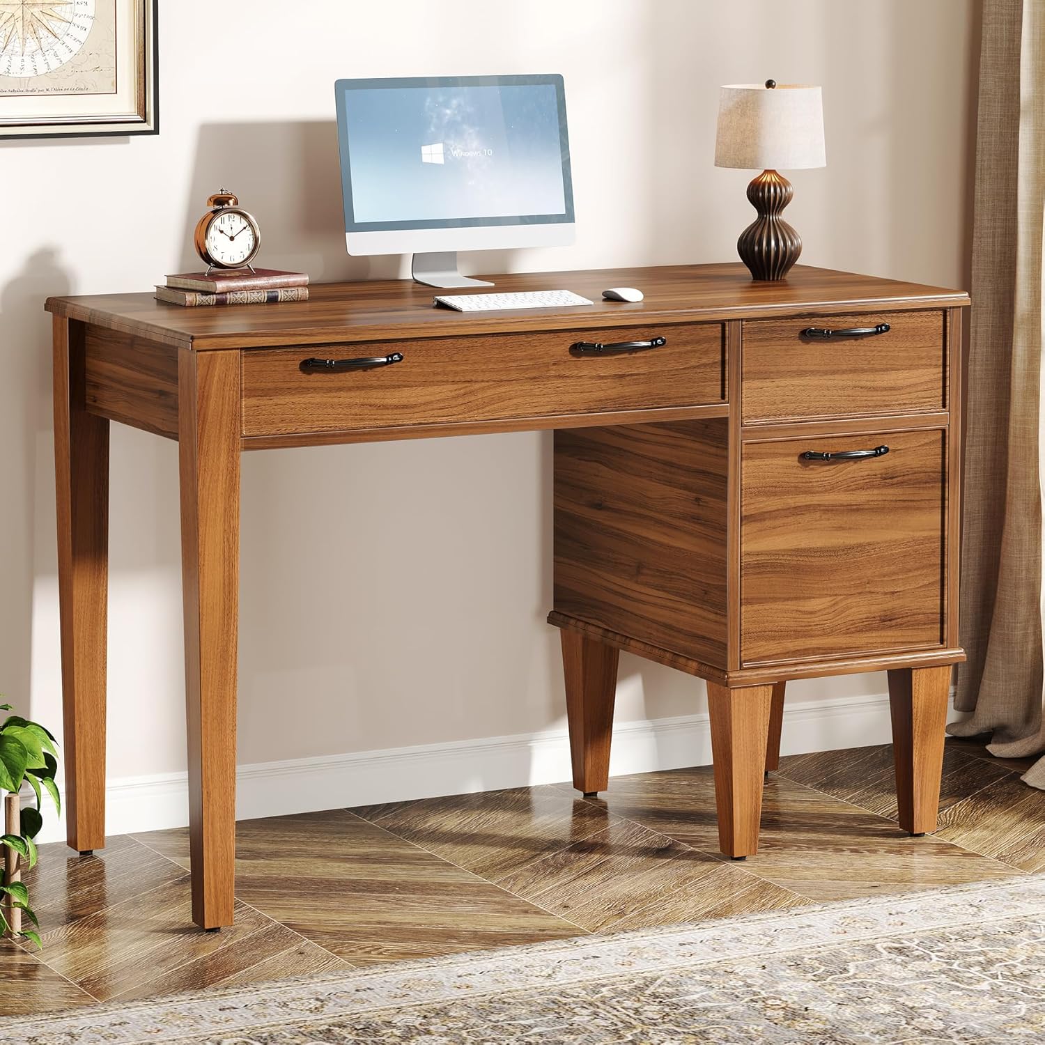 Tribesigns 120 cm Scrivania per computer, Scrivania da ufficio con 4 cassetti