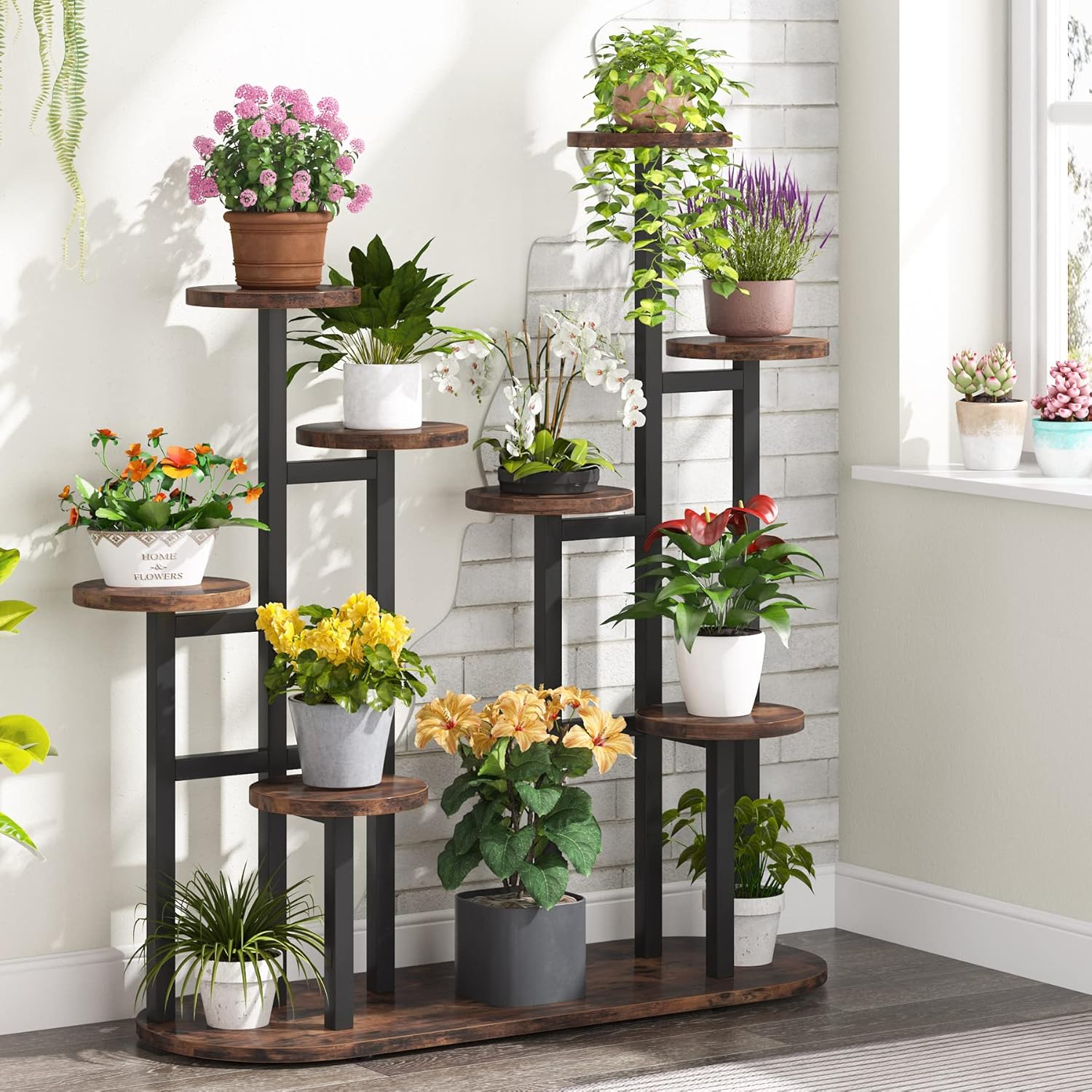 Tribesigns Supporto per piante multi-livello per rack di stoccaggio per 11 vasi da fiori