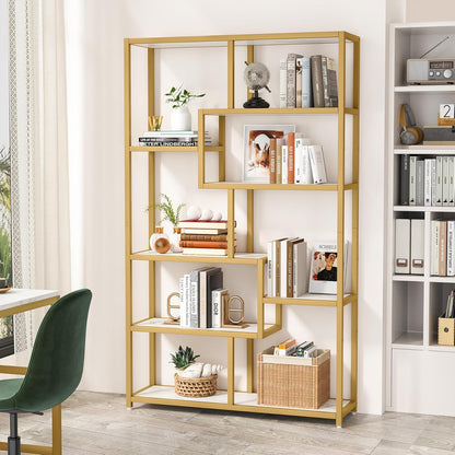 Tribesigns Libreria Scaffale Oro, Scaffale per libri da pavimento a 8 Ripiani Porta Piante