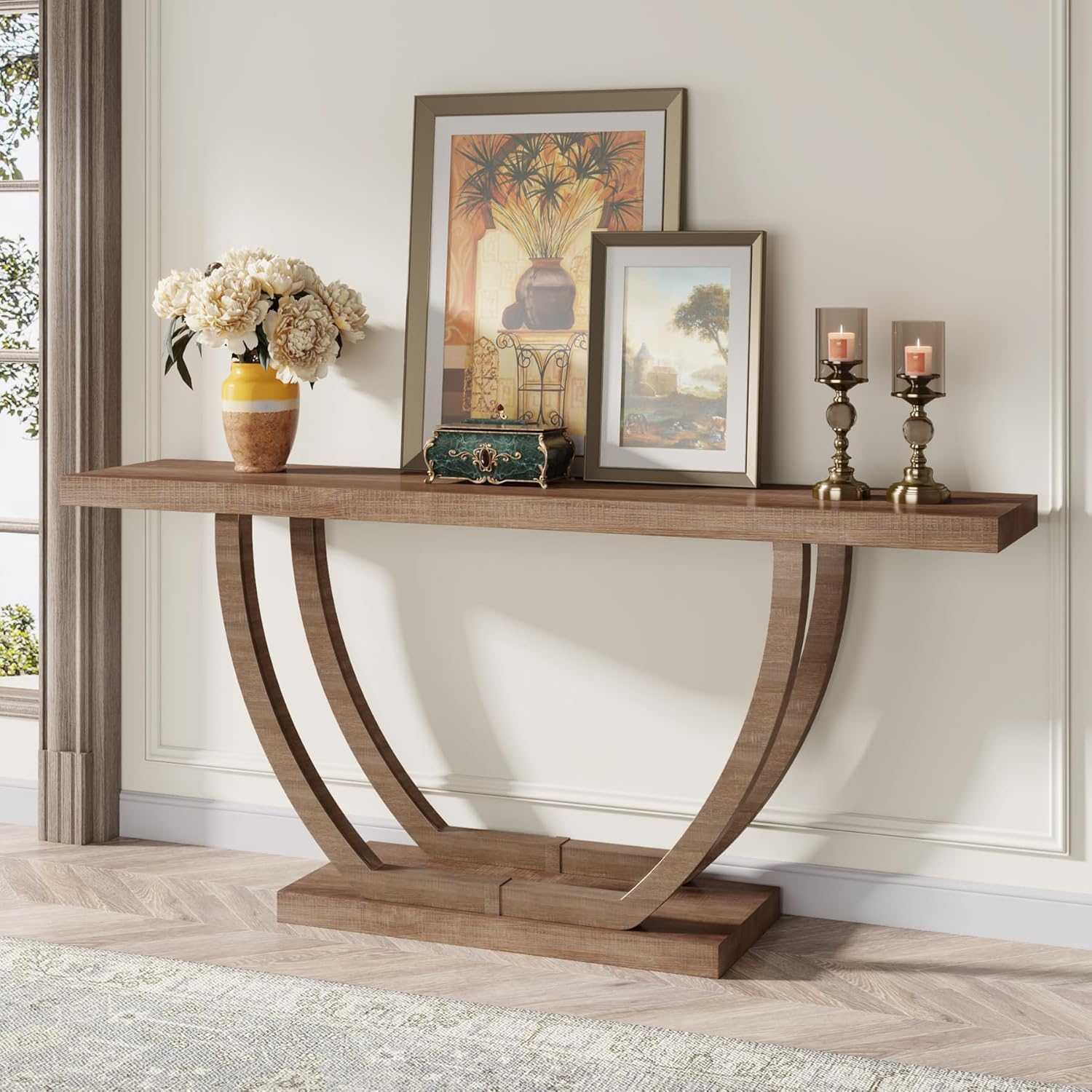 Tribesigns Consolle Ingresso, 160 cm Tavolo Console Strettocon Base Geometrica