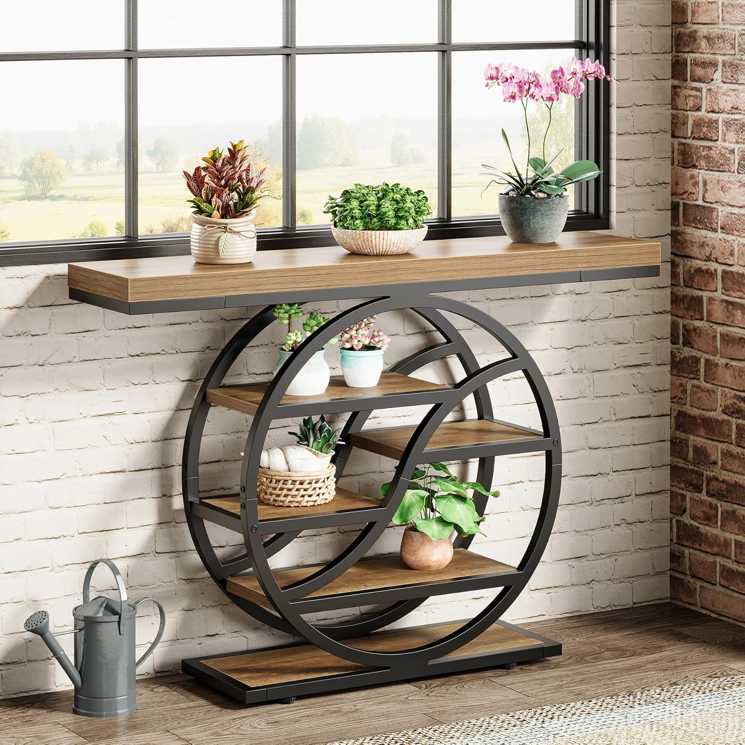 Tribesigns Tavolo consolle, 120 cm tavolo d'ingresso a 5 piani con base circolare