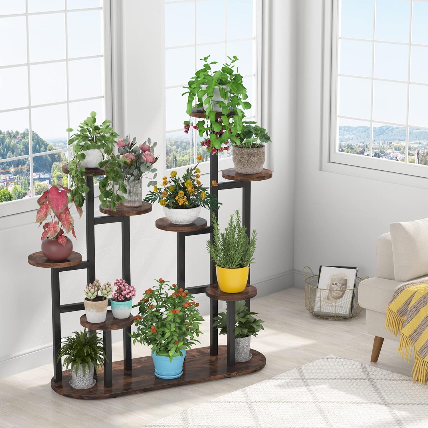 Tribesigns Supporto per piante multi-livello per rack di stoccaggio per 11 vasi da fiori